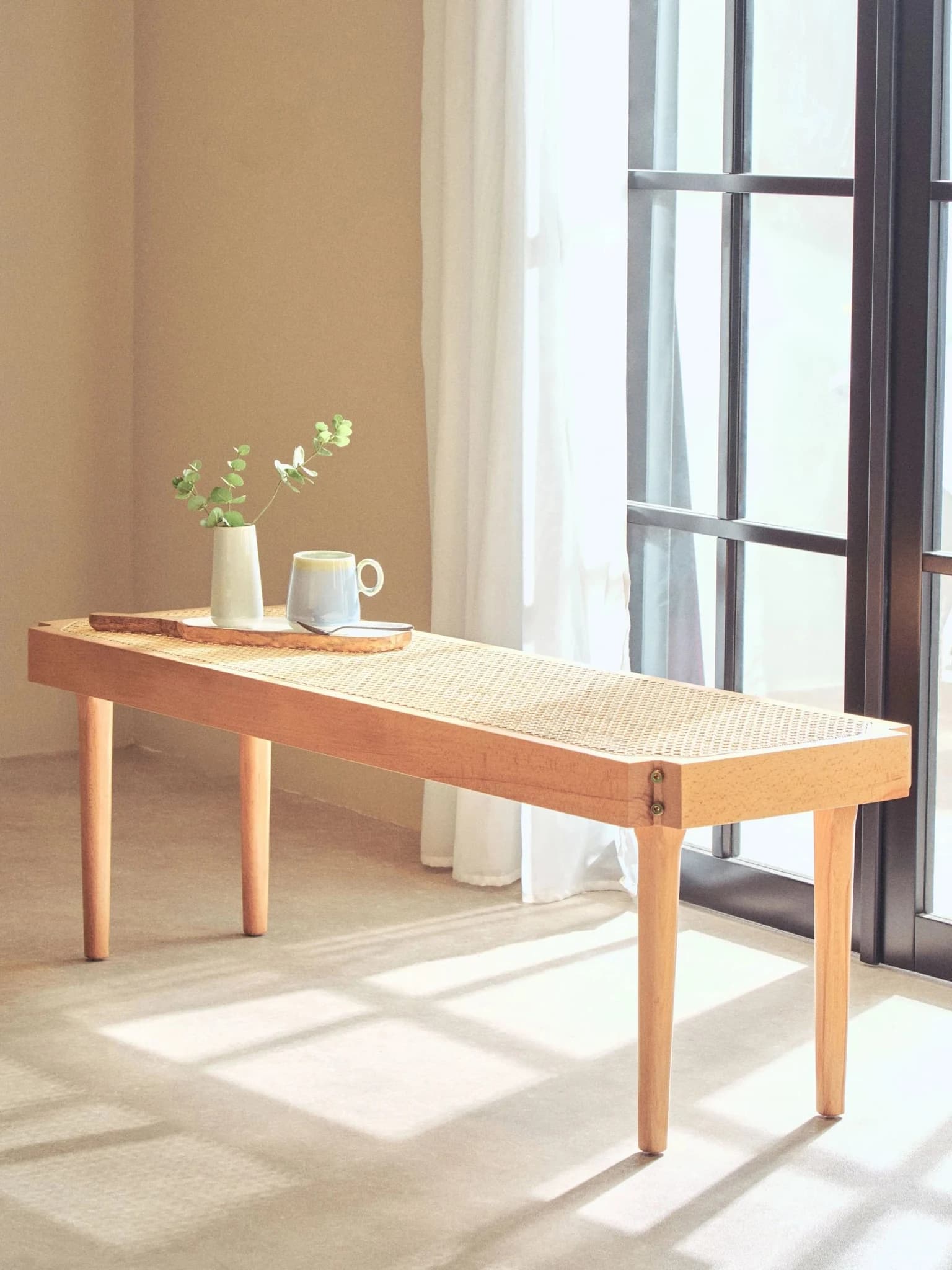 Cebu Natural Cane and Beech Wood Bench - Seating, photo 5 of 8
