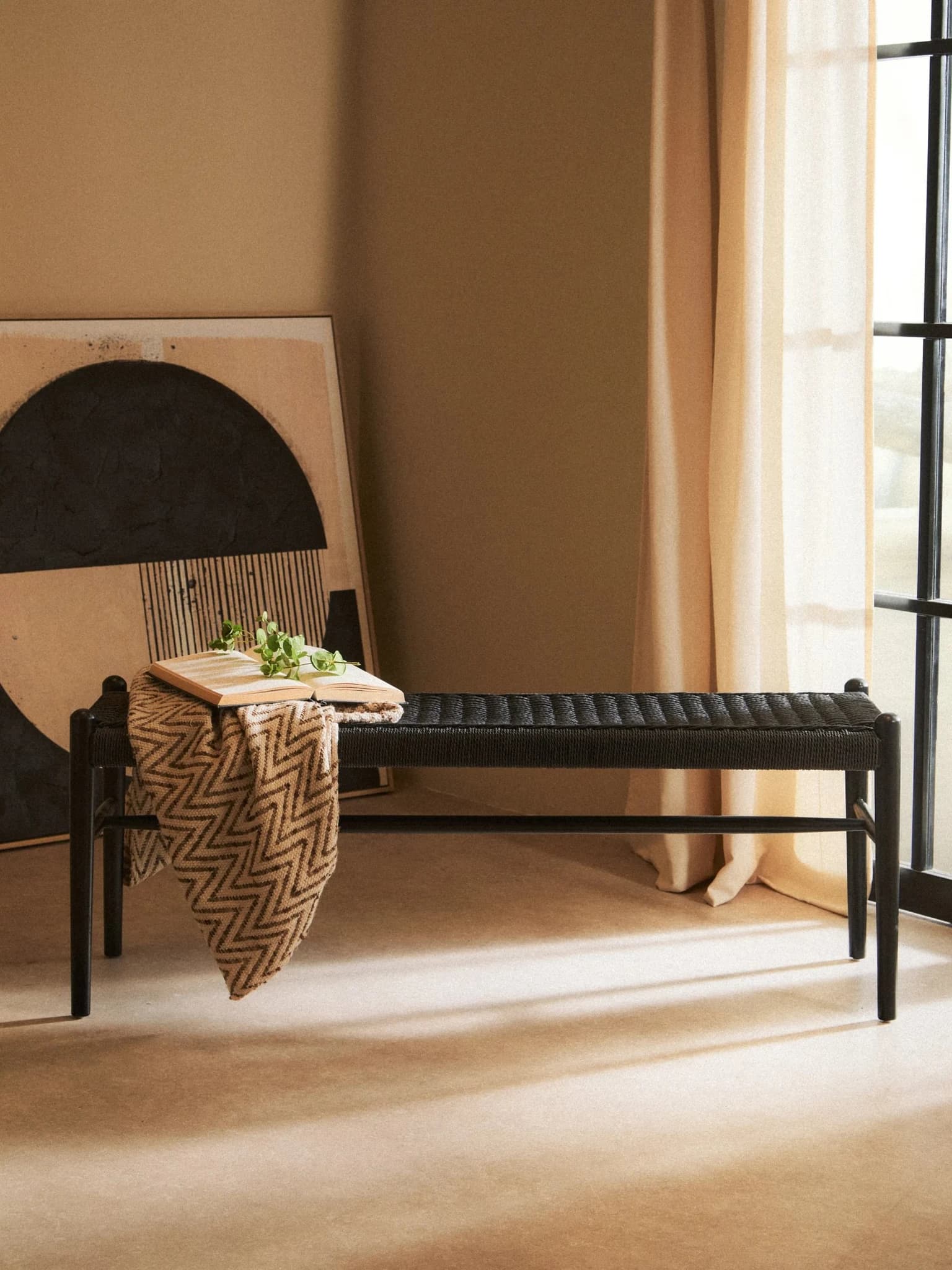 Cebu Black Rope and Elm Wood Bench - Seating, photo 4 of 8