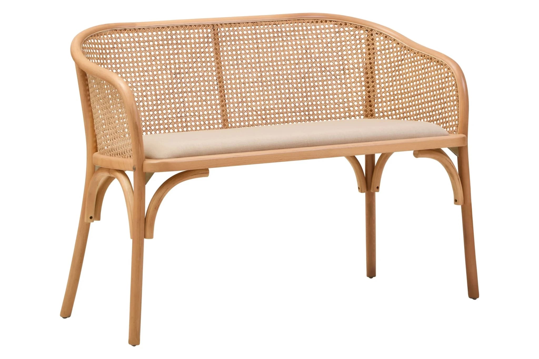Cebu Natural Cane and Beech Wood Bench with Backrest - Seating, photo 8 of 8