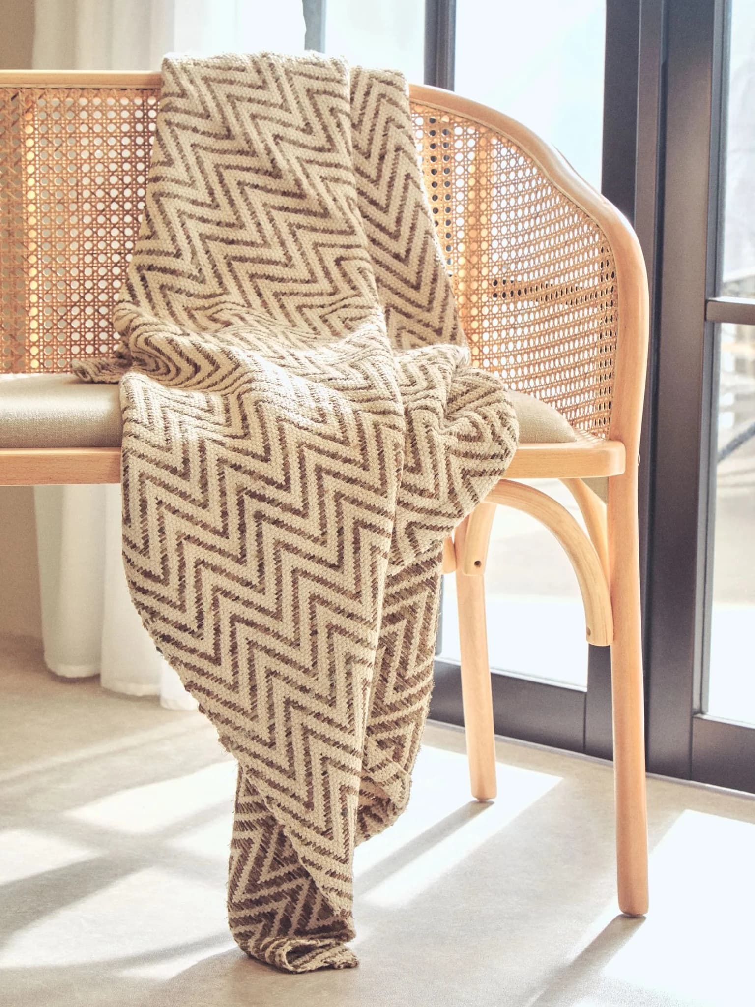 Cebu Natural Cane and Beech Wood Bench with Backrest - Seating, photo 4 of 8