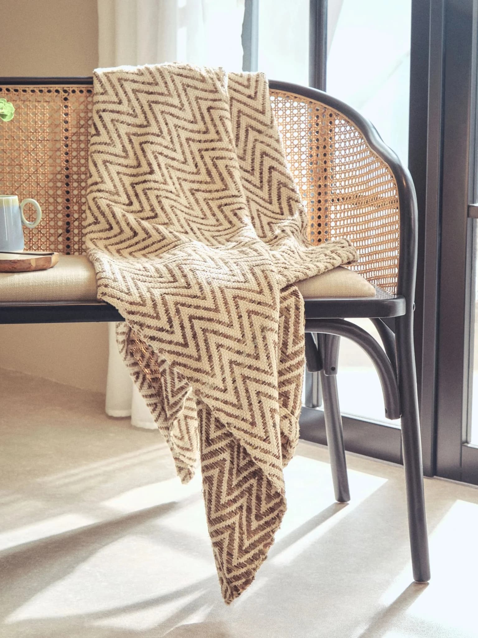 Cebu Natural Cane Bench with Black Beech Wood Frame - Seating, photo 4 of 8