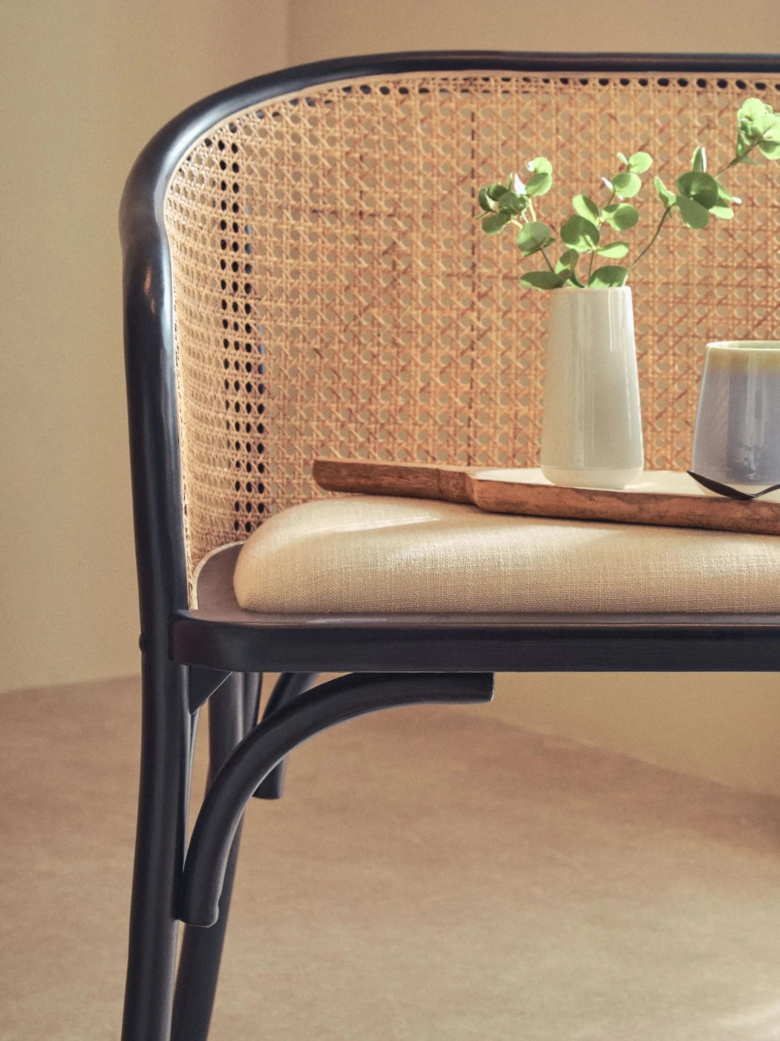 Cebu Natural Cane Bench with Black Beech Wood Frame - Seating, photo 3 of 8