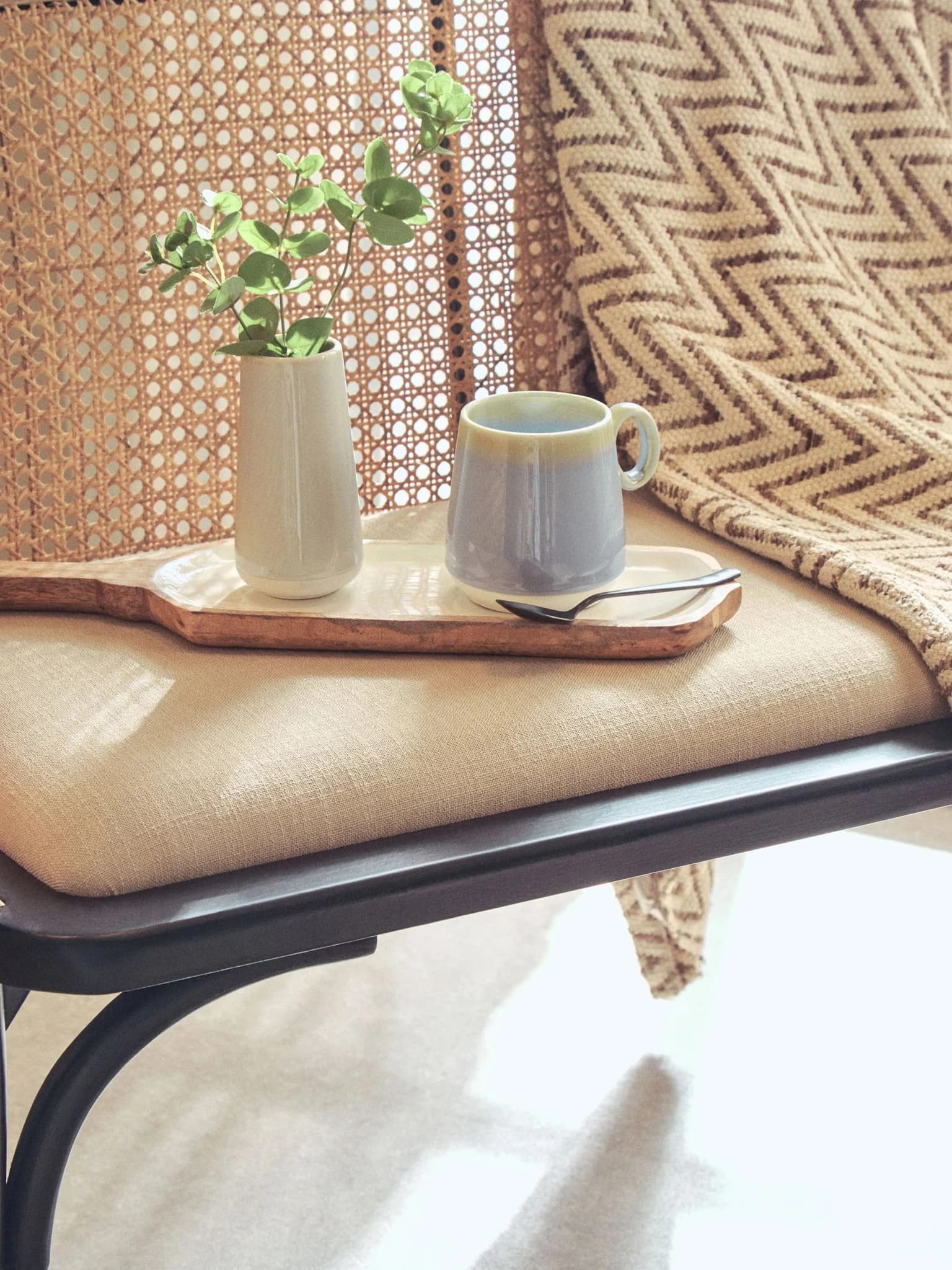 Cebu Natural Cane Bench with Black Beech Wood Frame - Seating, photo 2 of 8