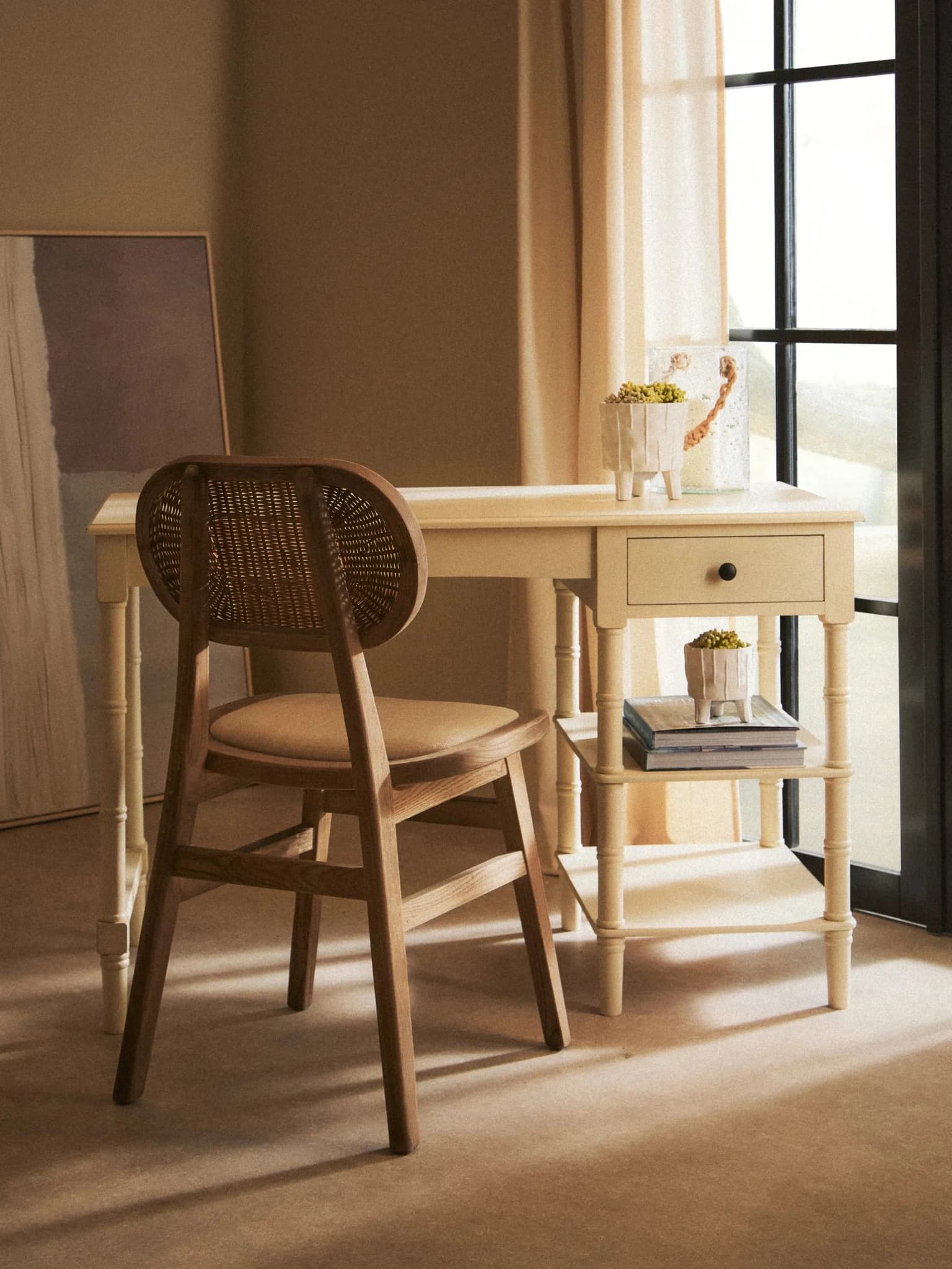 Cebu Beige Fabric and Grey Wash Elm Wood Dining Chair - Seating, photo 7 of 8