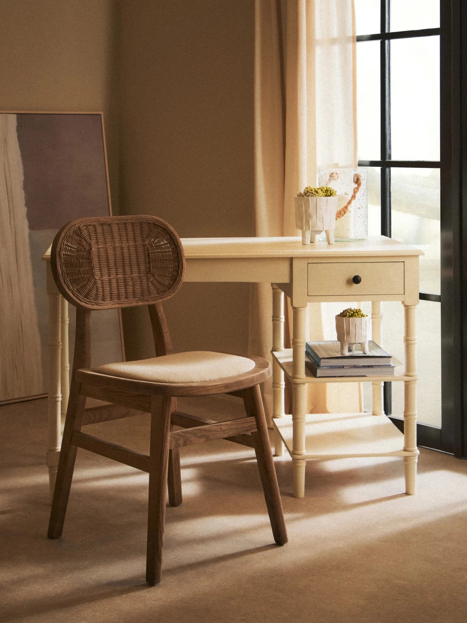 Cebu Beige Fabric and Grey Wash Elm Wood Dining Chair - Seating, photo 6 of 8