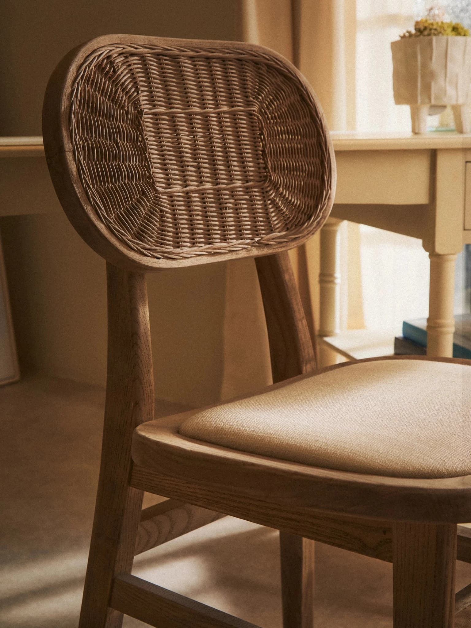 Cebu Beige Fabric and Grey Wash Elm Wood Dining Chair - Seating, photo 3 of 8