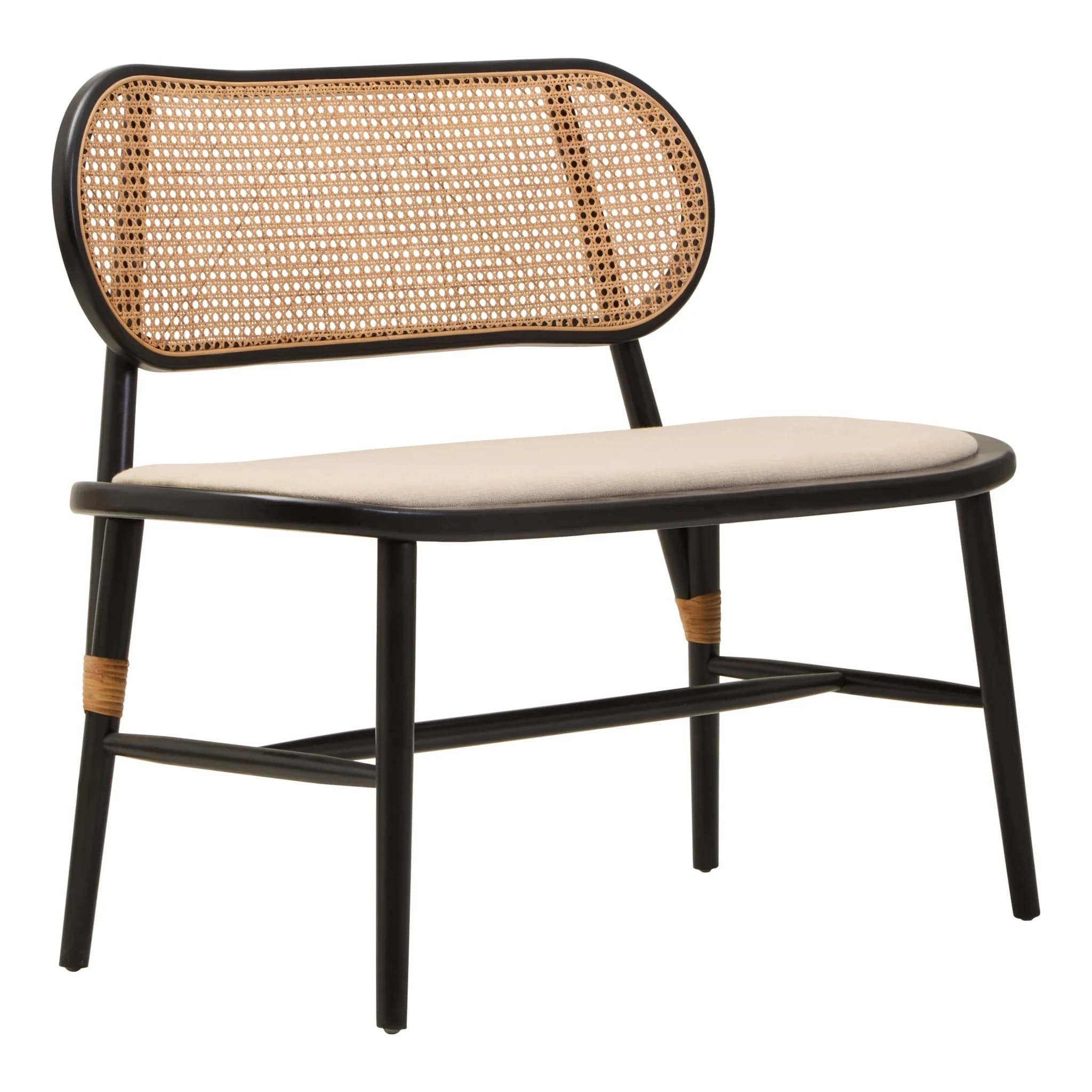Cebu Natural Cane Bench with Black Elm Wood Frame - Seating, photo 7 of 8