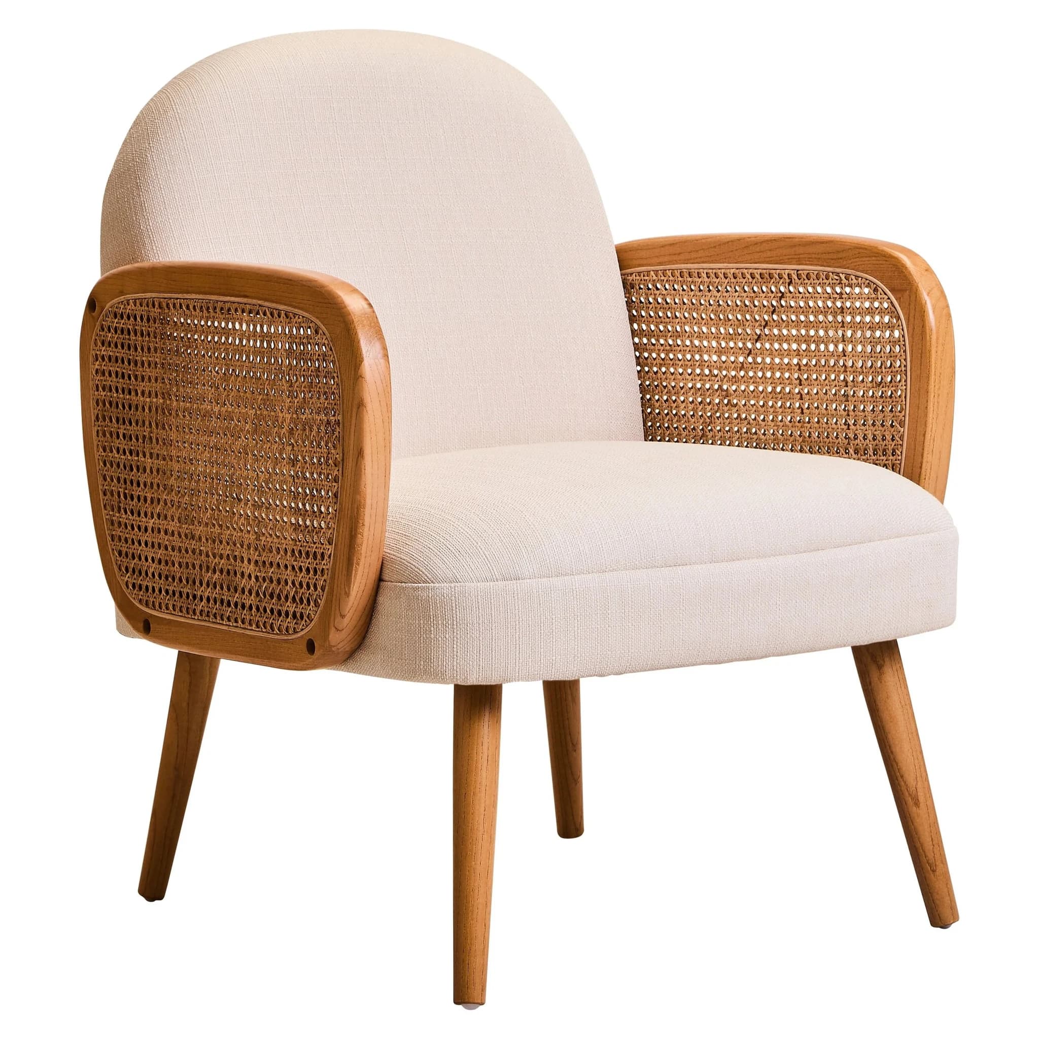 Cebu Ivory Fabric and Cane Chair with Elm Wood Legs - Seating, photo 8 of 8