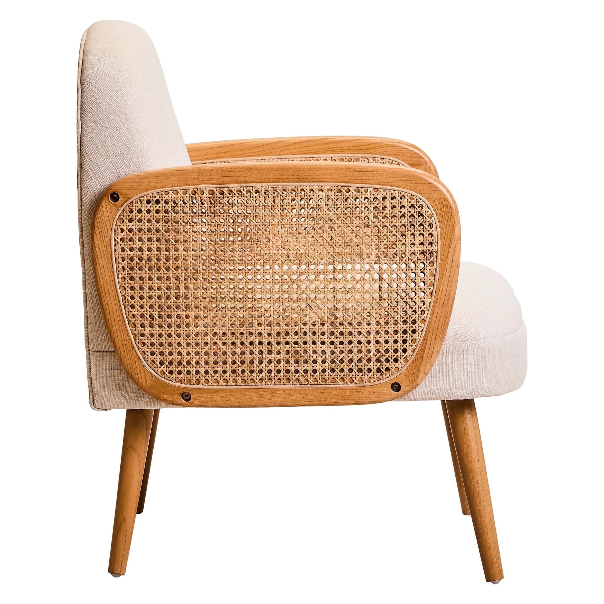 Cebu Ivory Fabric and Cane Chair with Elm Wood Legs - Seating, photo 7 of 8
