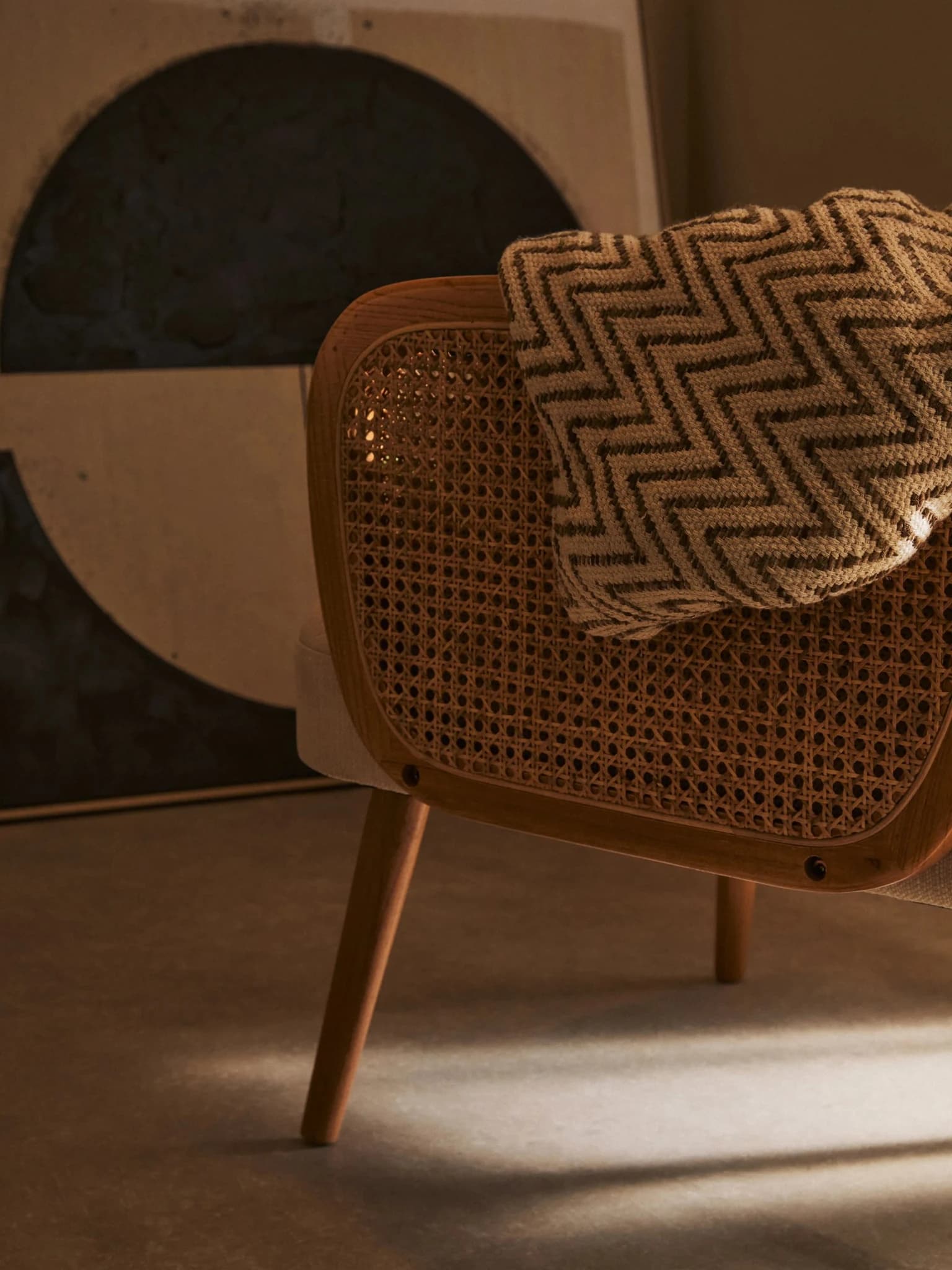 Cebu Ivory Fabric and Cane Chair with Elm Wood Legs - Seating, photo 2 of 8