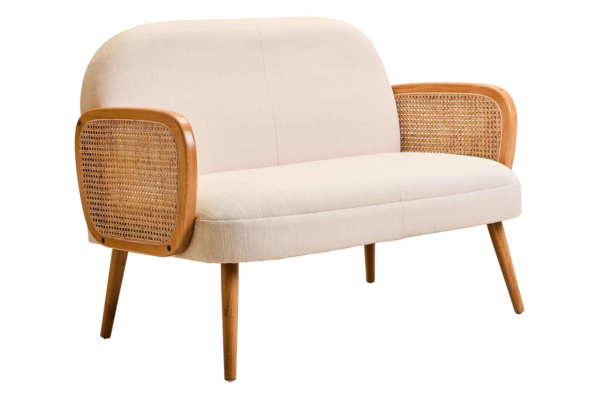 Cebu Ivory Fabric and Cane 2 Seat Sofa with Elm Wood Legs - Seating, photo 7 of 8