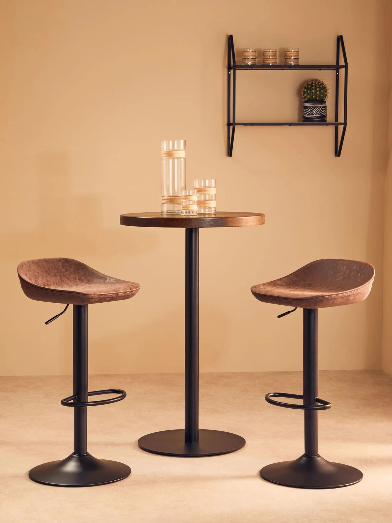 Dalston Brown Set Of Two Leather Effect Bar Stools - Seating, photo 3 of 8