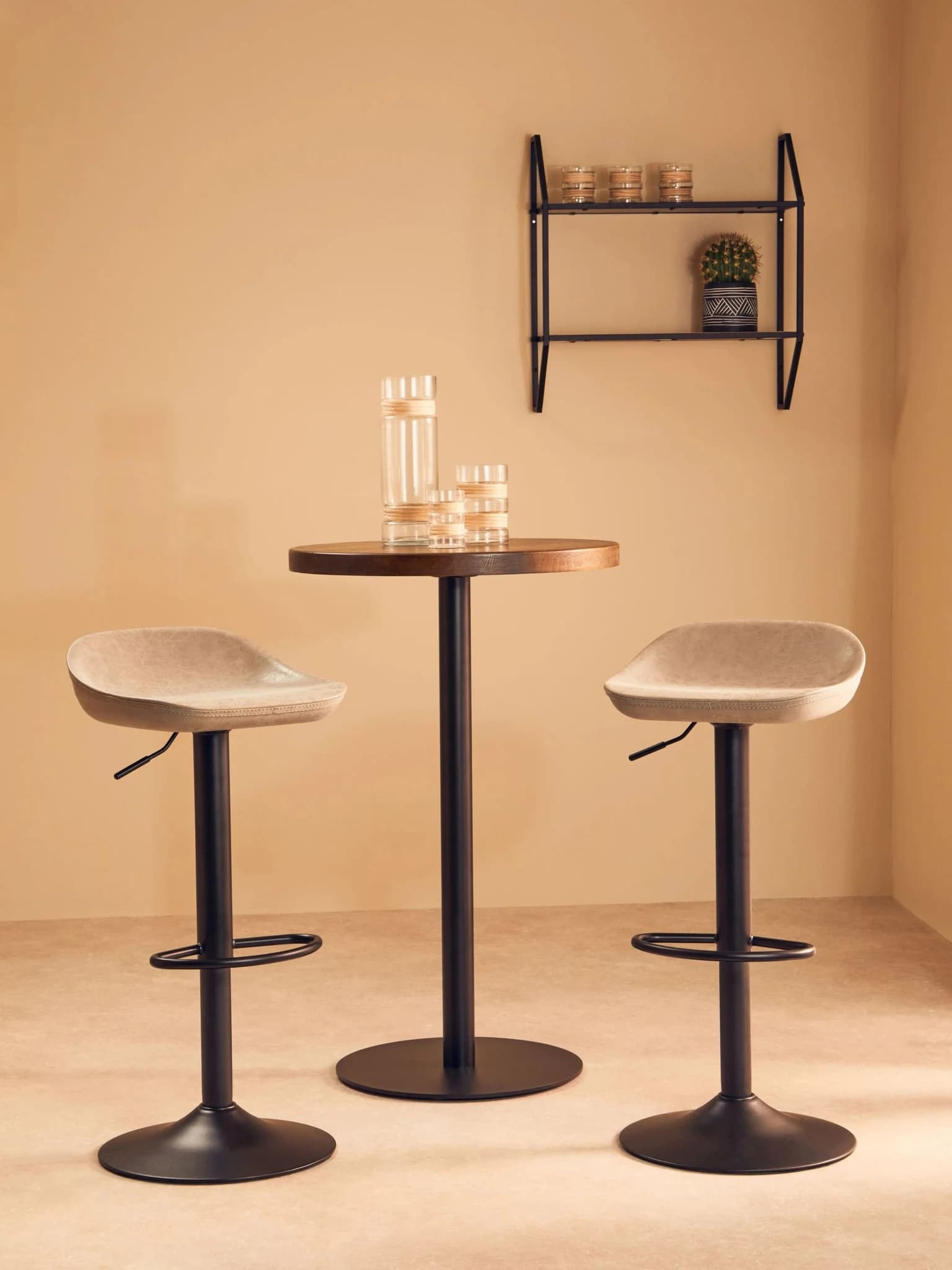 Dalston Brown Grey Set Of Two Leather Effect Bar Stools - Seating, photo 3 of 8