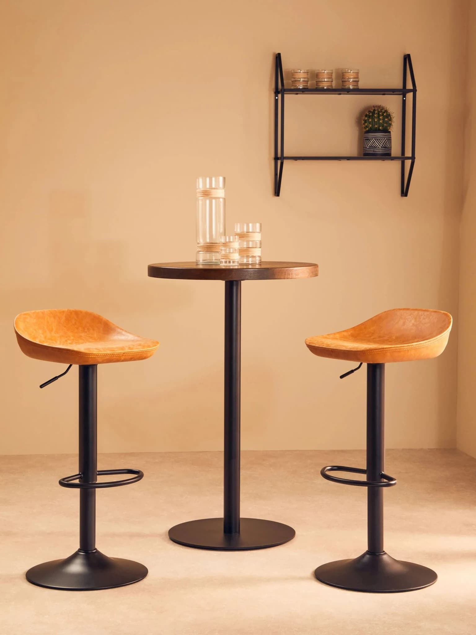 Dalston Tan Set Of Two Bar Leather Effect Stools - Seating, photo 3 of 8