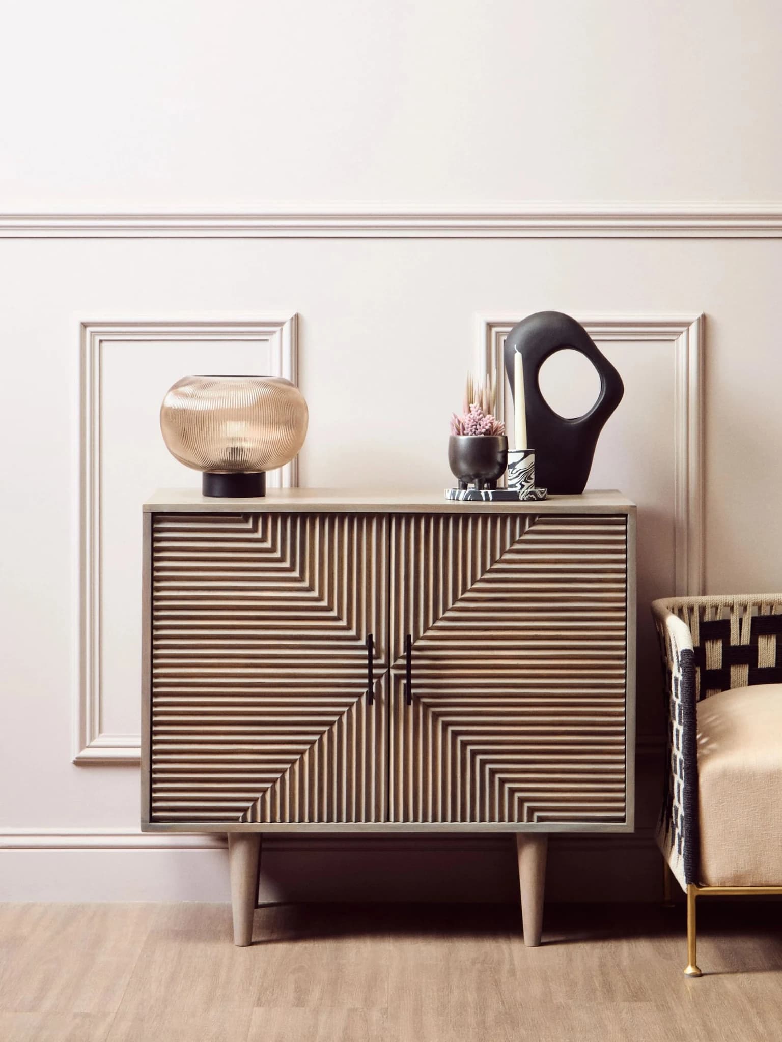 Satna Two Door Greywash Carved Mango Wood Sideboard - Bookcases & shelving, photo 6 of 8