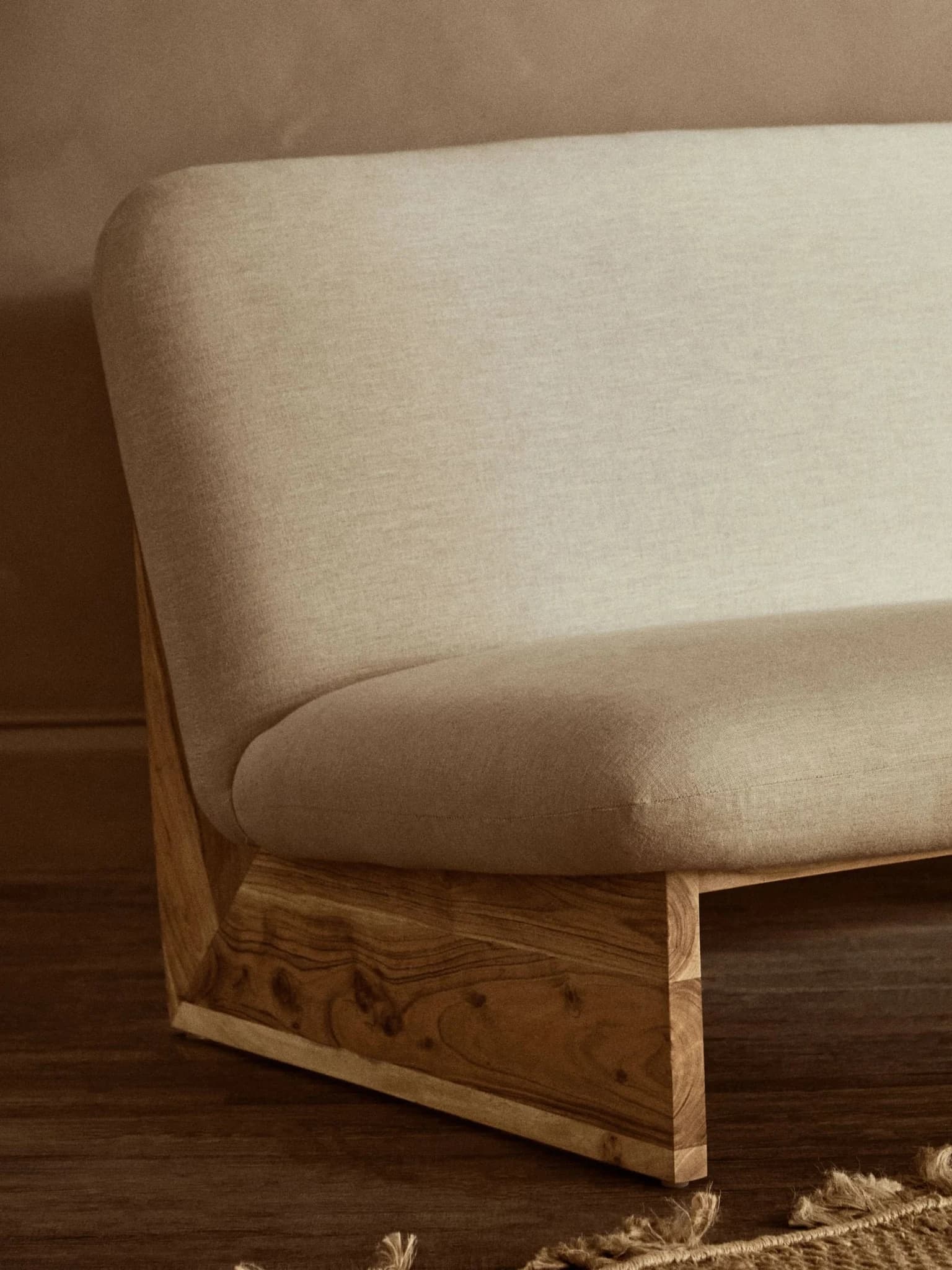 Parova Cream Linen Textured 2 Seater Armless Sofa With Wood Base - Seating, photo 8 of 8