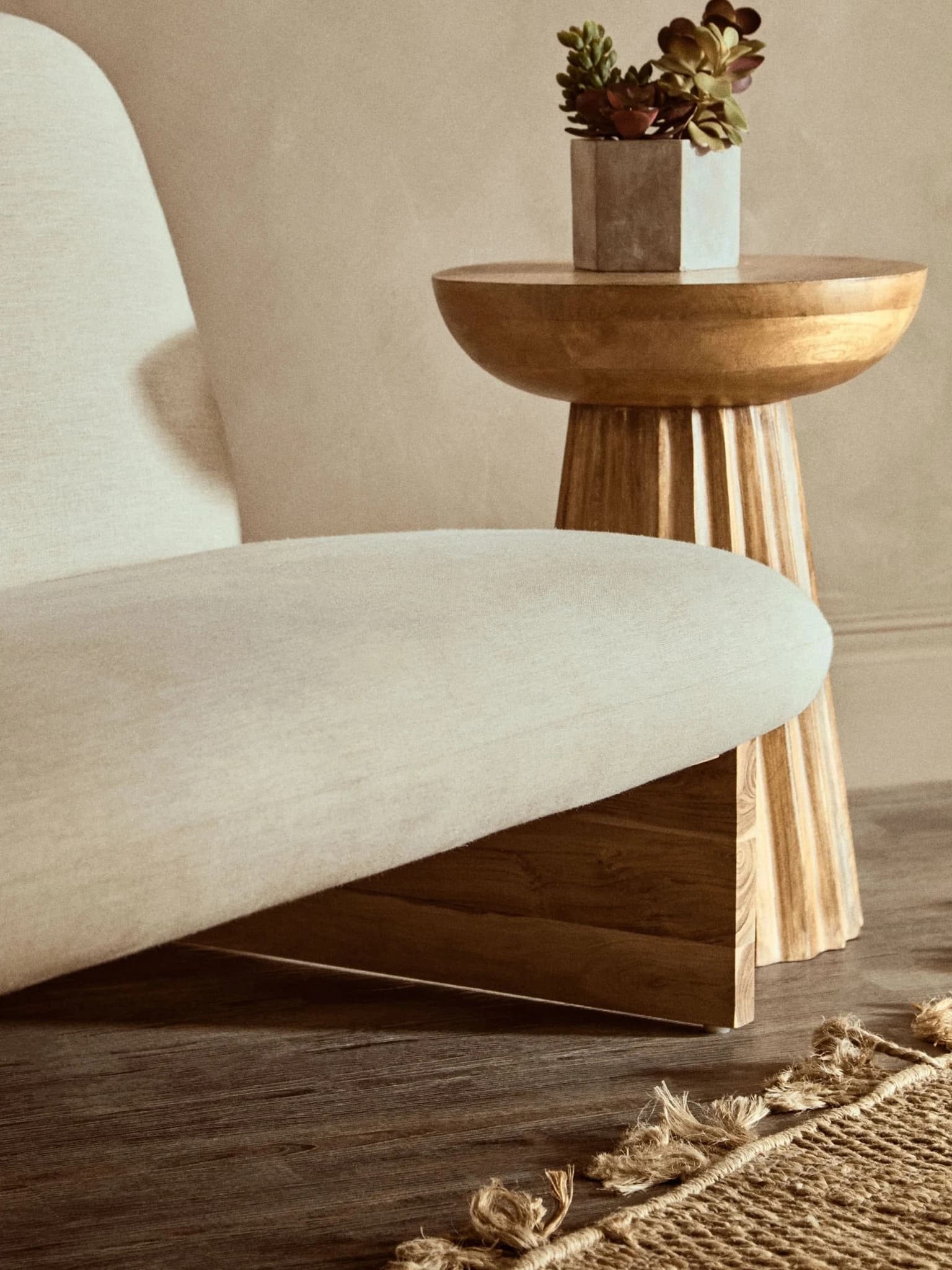 Parova Cream Linen Textured 2 Seater Armless Sofa With Wood Base - Seating, photo 7 of 8
