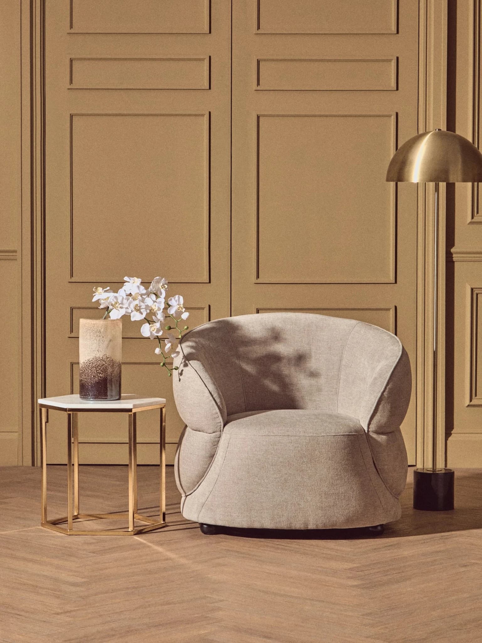 Daphne Taupe Chenille Effect Curved Chair - Seating, photo 7 of 8