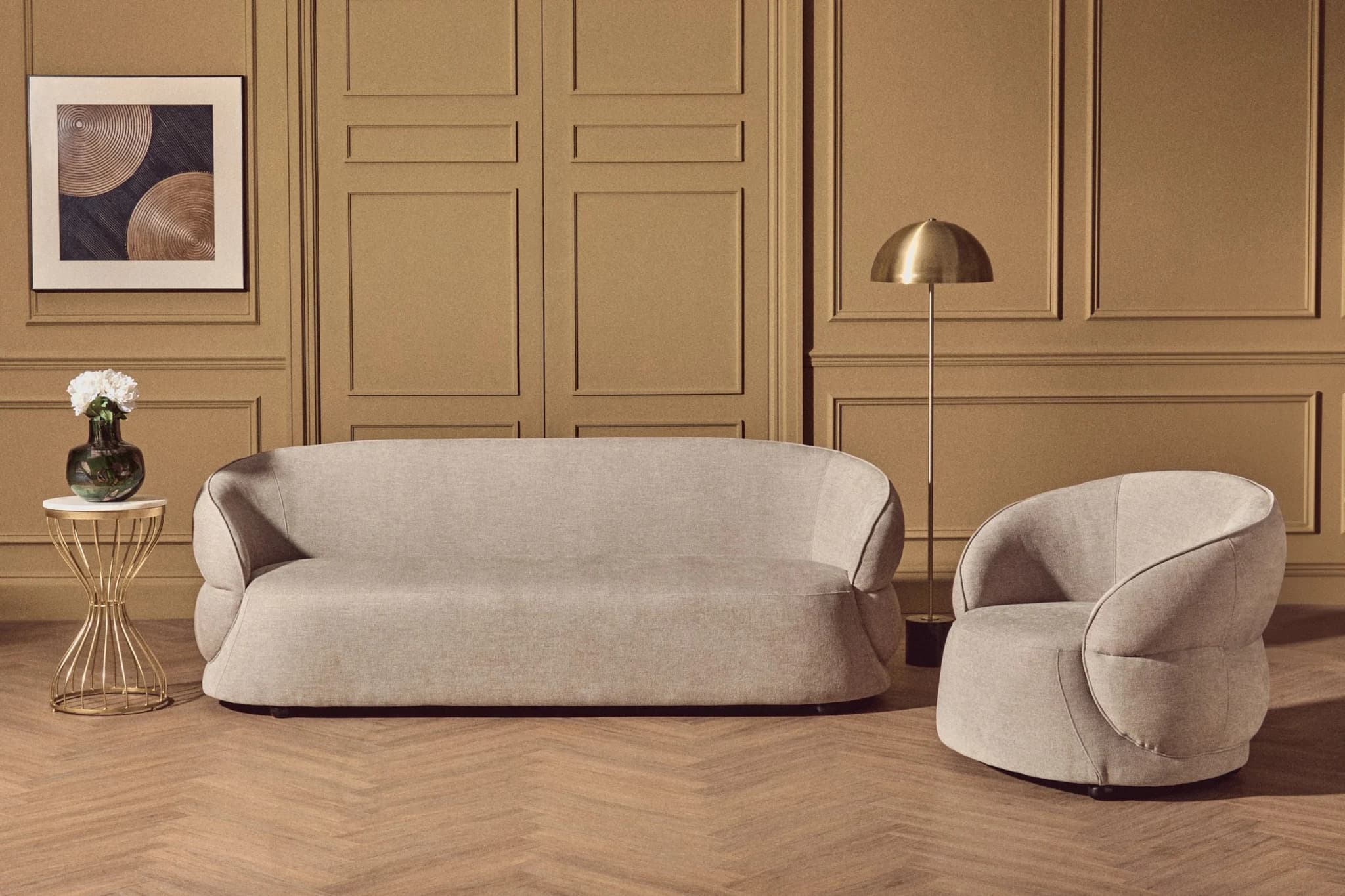 Daphne Taupe Chenille Effect Curved Chair - Seating, photo 6 of 8
