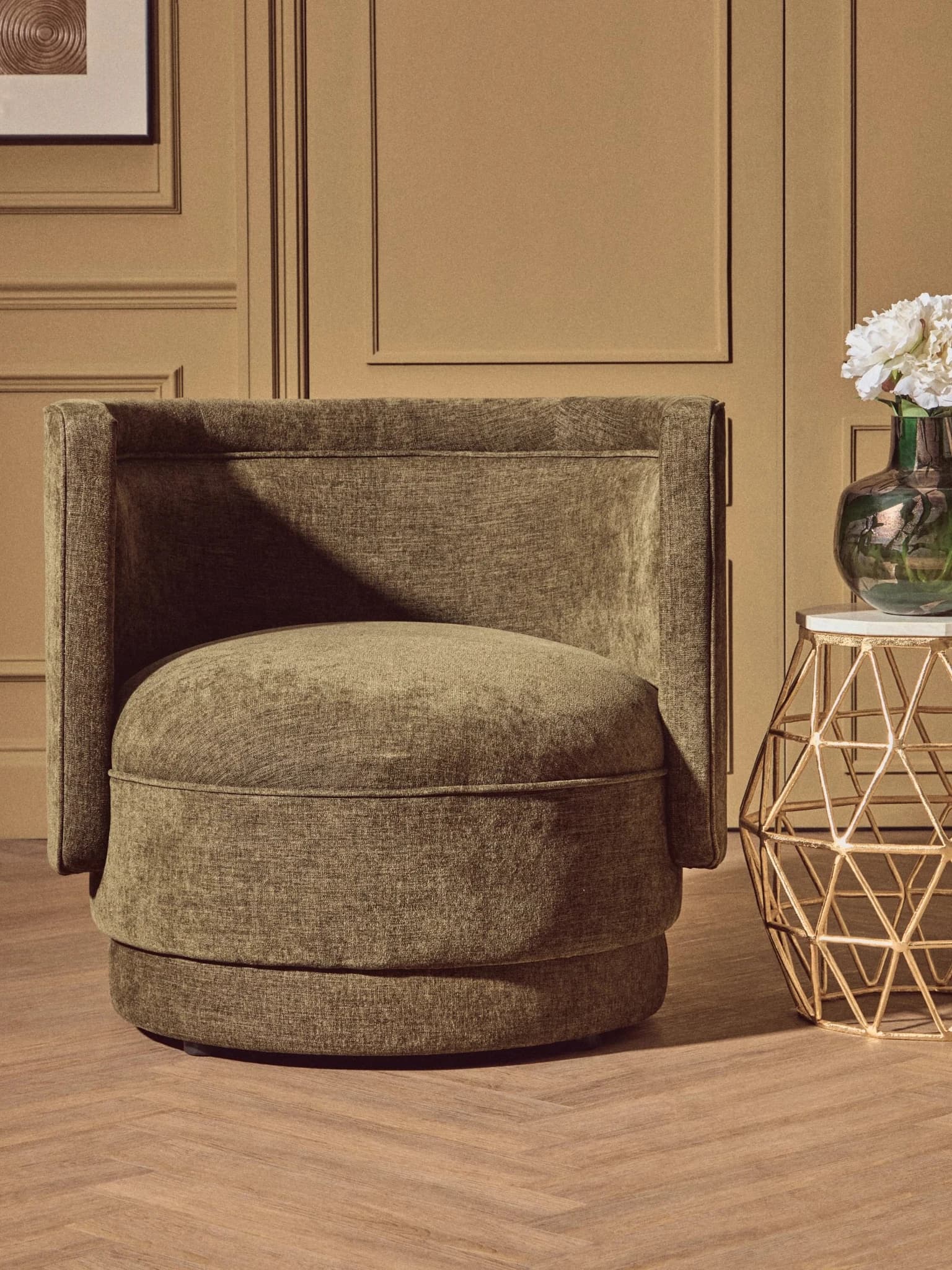 Drake Forest Green Chenille Effect Curved Chair - Seating, photo 6 of 8