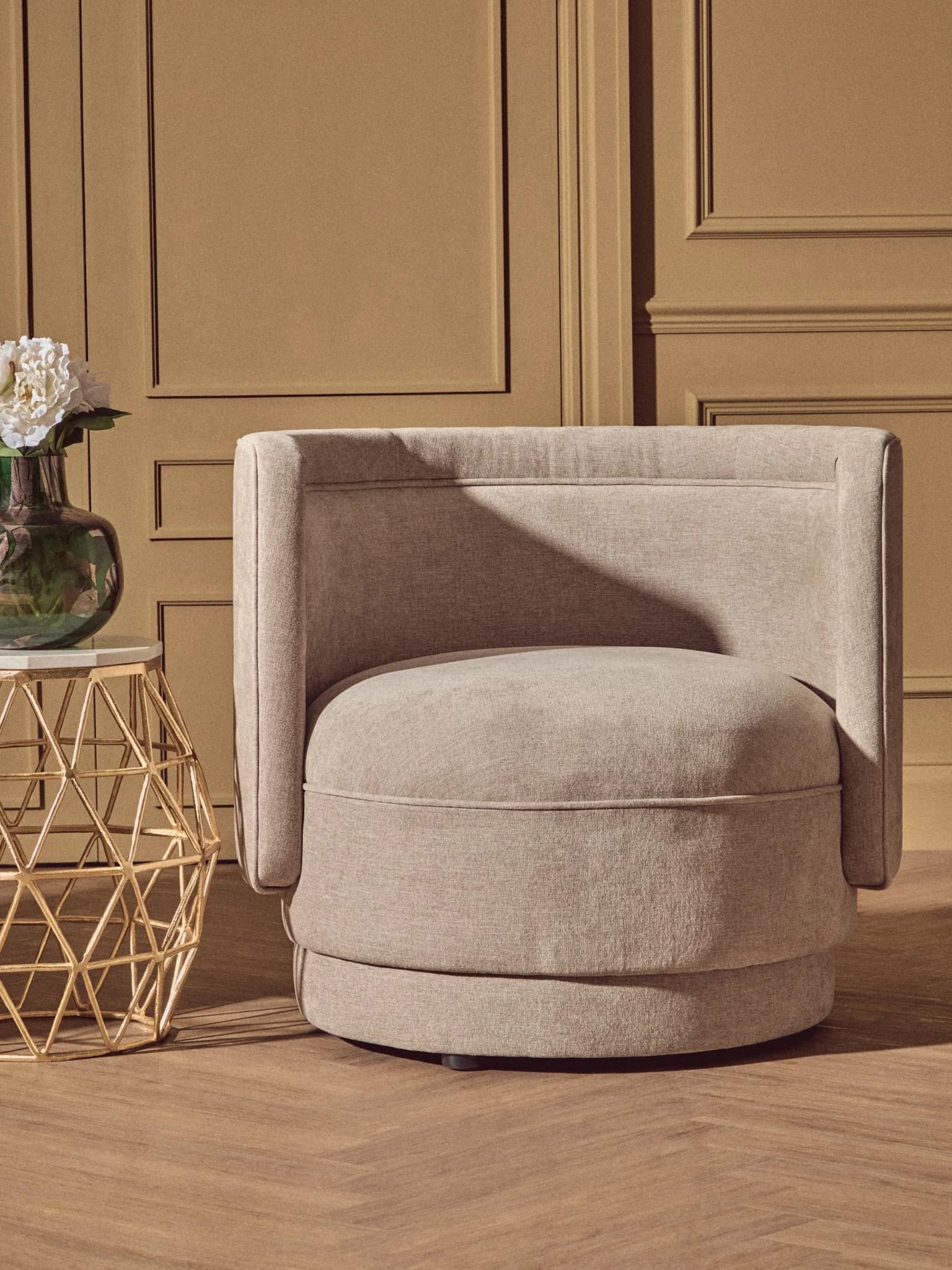 Drake Taupe Chenille Effect Curved Chair - Seating, photo 6 of 8