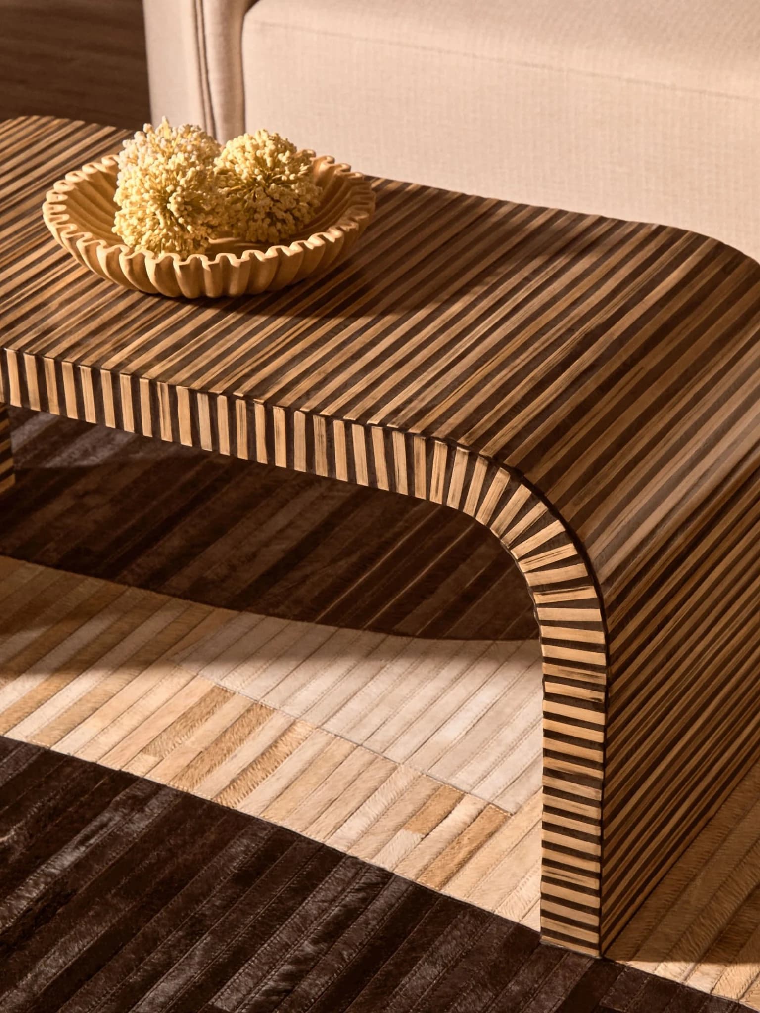 Bambusa Black Bamboo Inlay Curved Coffee Table - Tables, photo 4 of 8