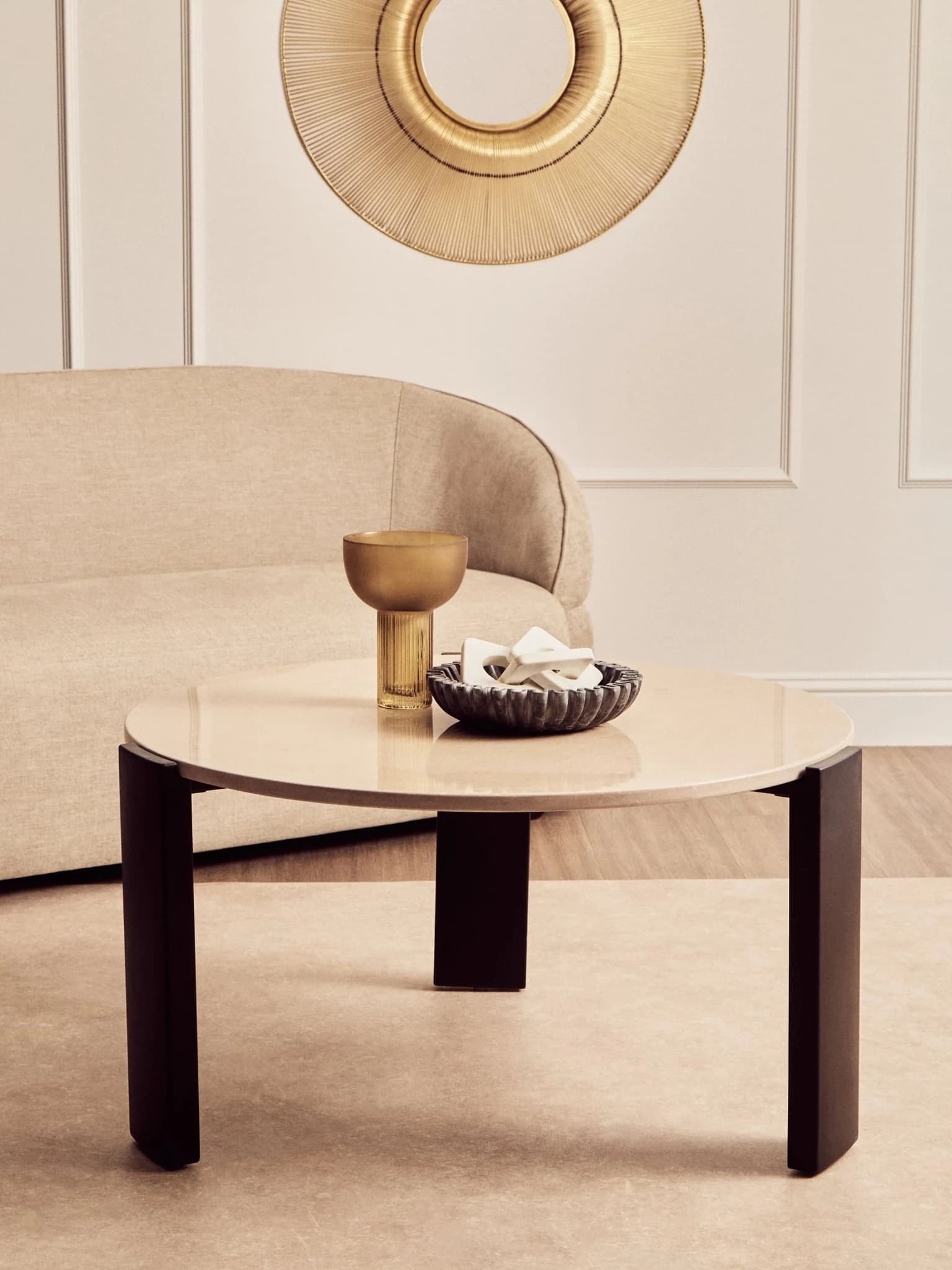 Palermo Cream Marble and Black Acacia Wood Large Coffee Table - Tables, photo 6 of 8