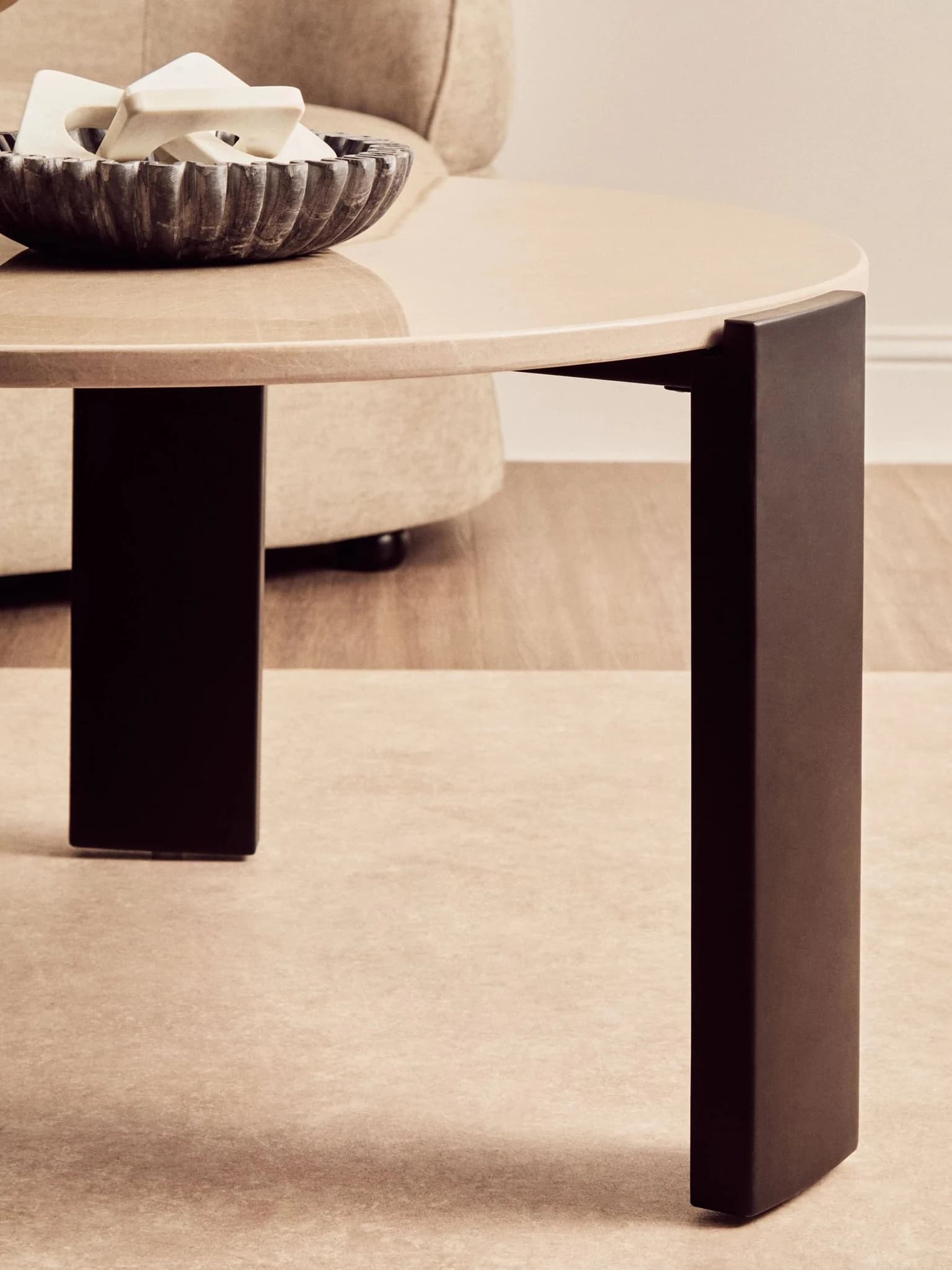 Palermo Cream Marble and Black Acacia Wood Large Coffee Table - Tables, photo 5 of 8