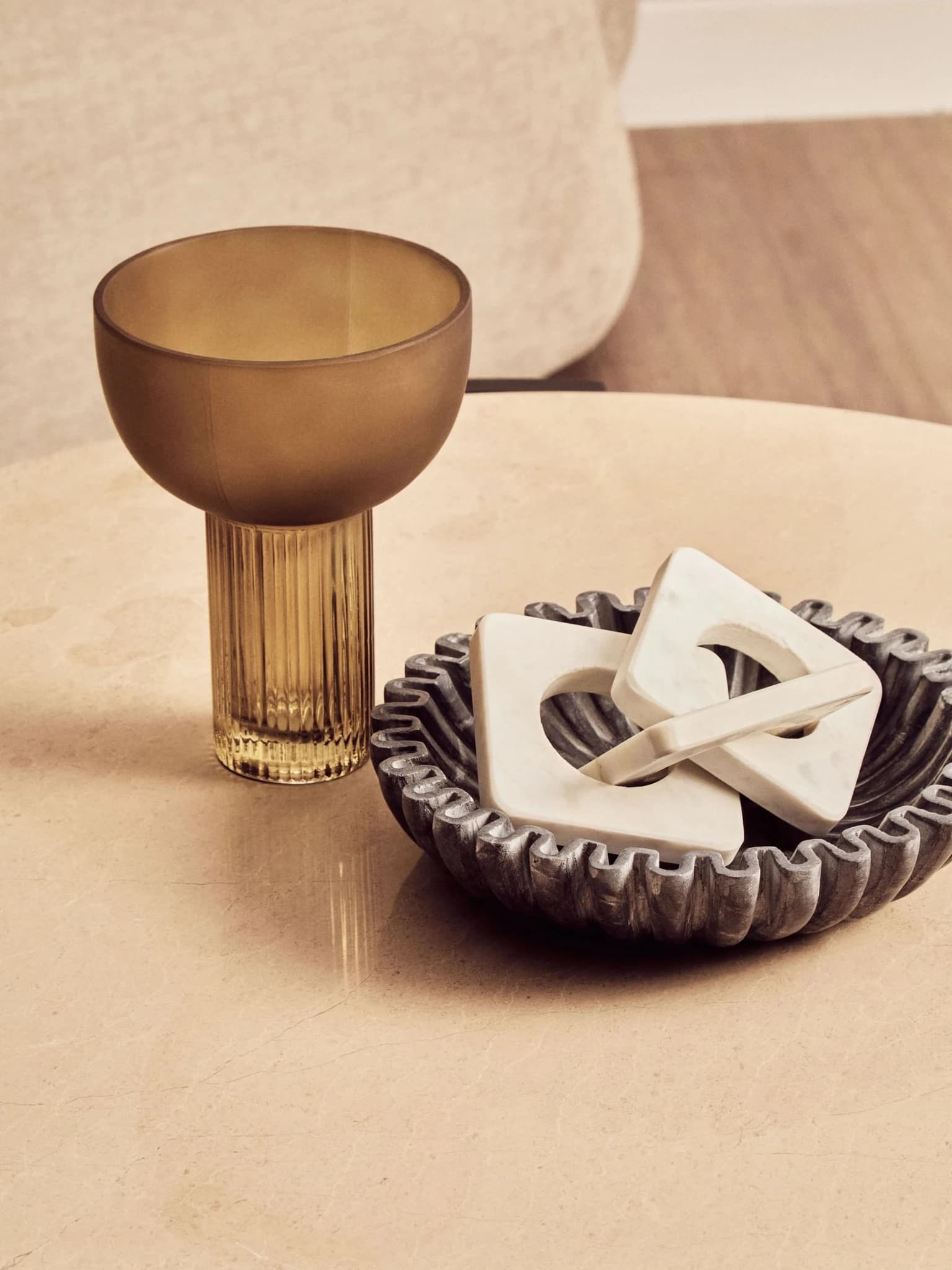 Palermo Cream Marble and Black Acacia Wood Large Coffee Table - Tables, photo 4 of 8