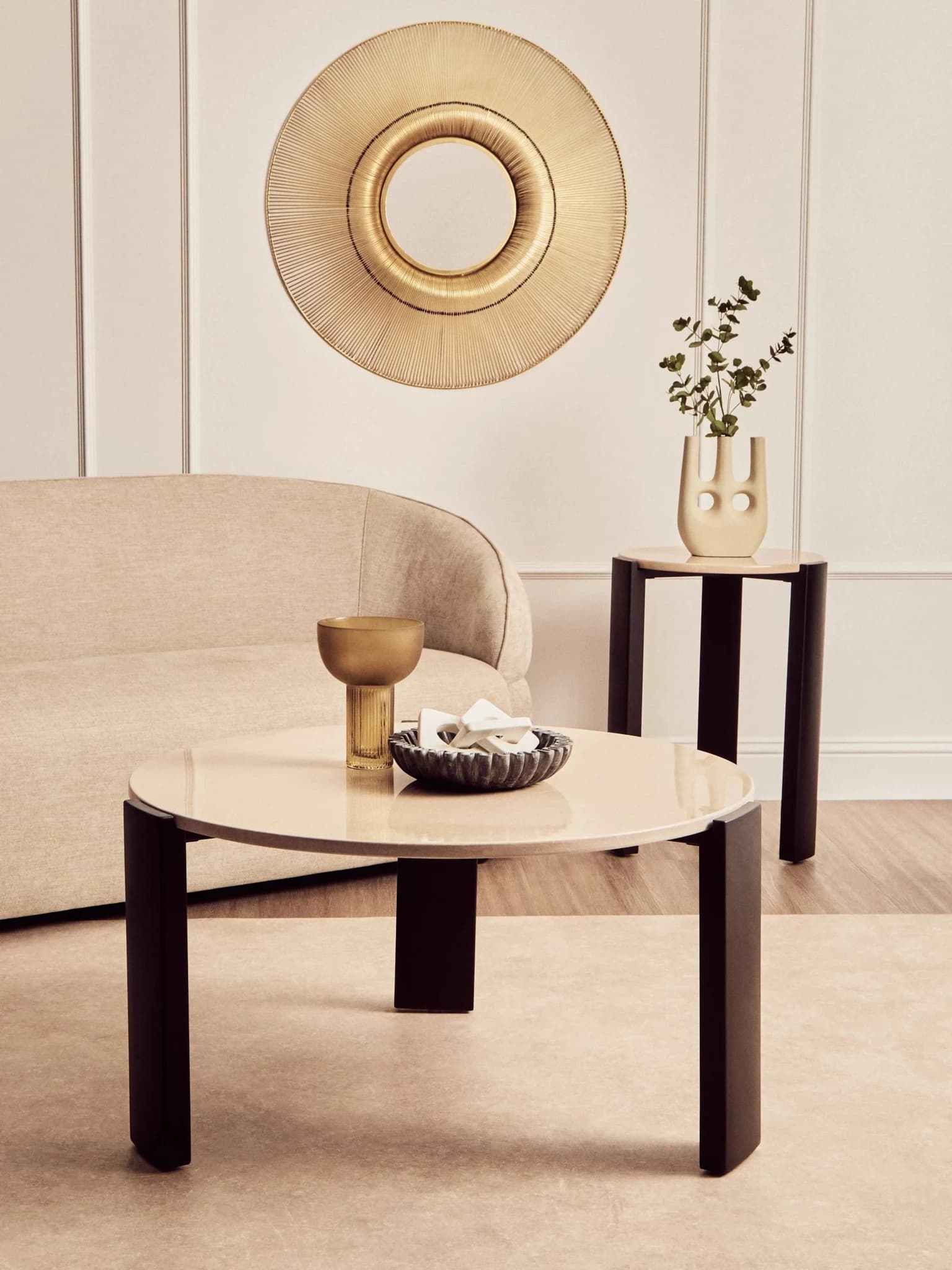 Palermo Cream Marble and Black Acacia Wood Large Coffee Table - Tables, photo 2 of 8