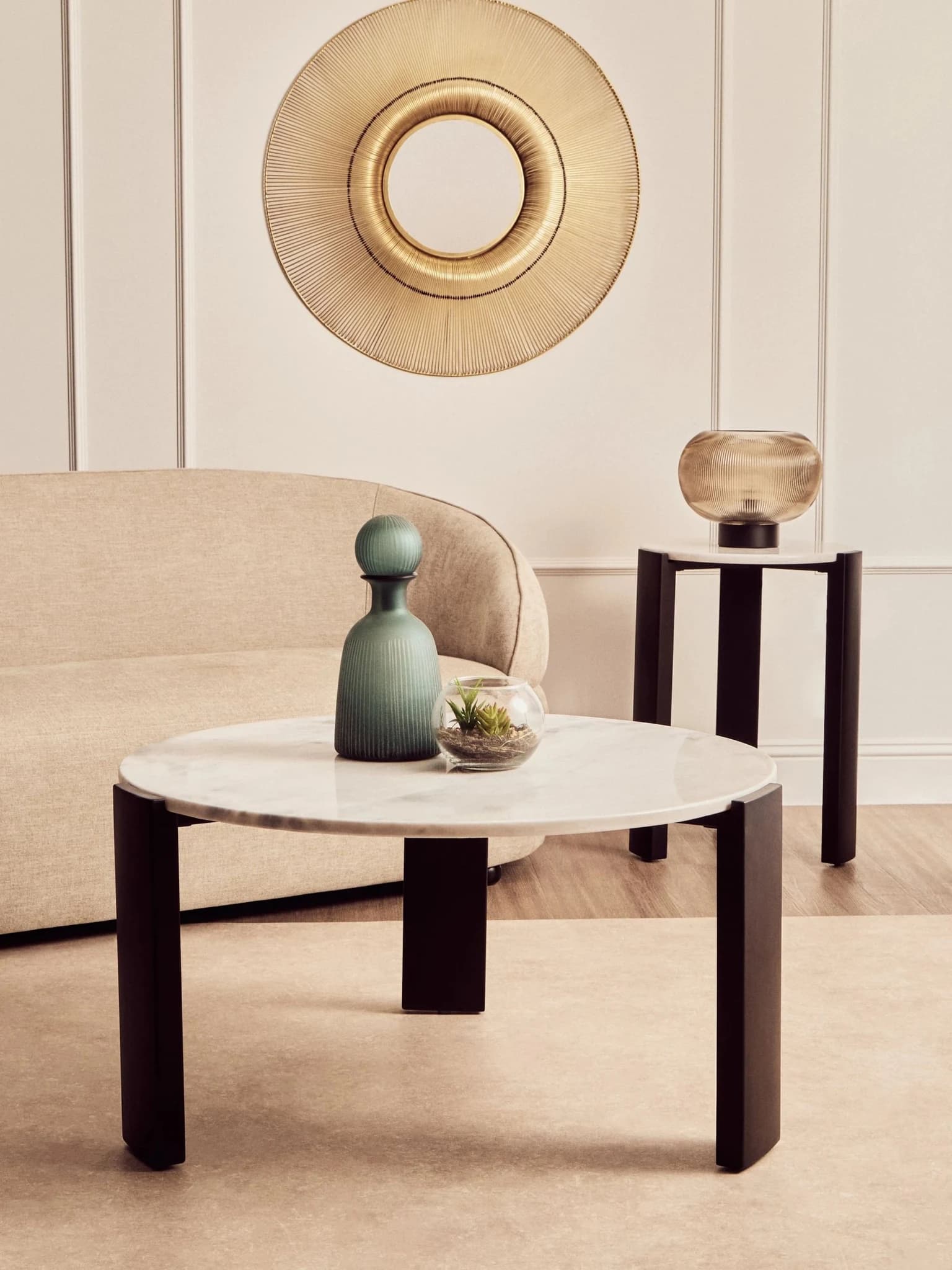 Palermo White Marble and Black Acacia Wood Large Coffee Table - Tables, photo 2 of 8