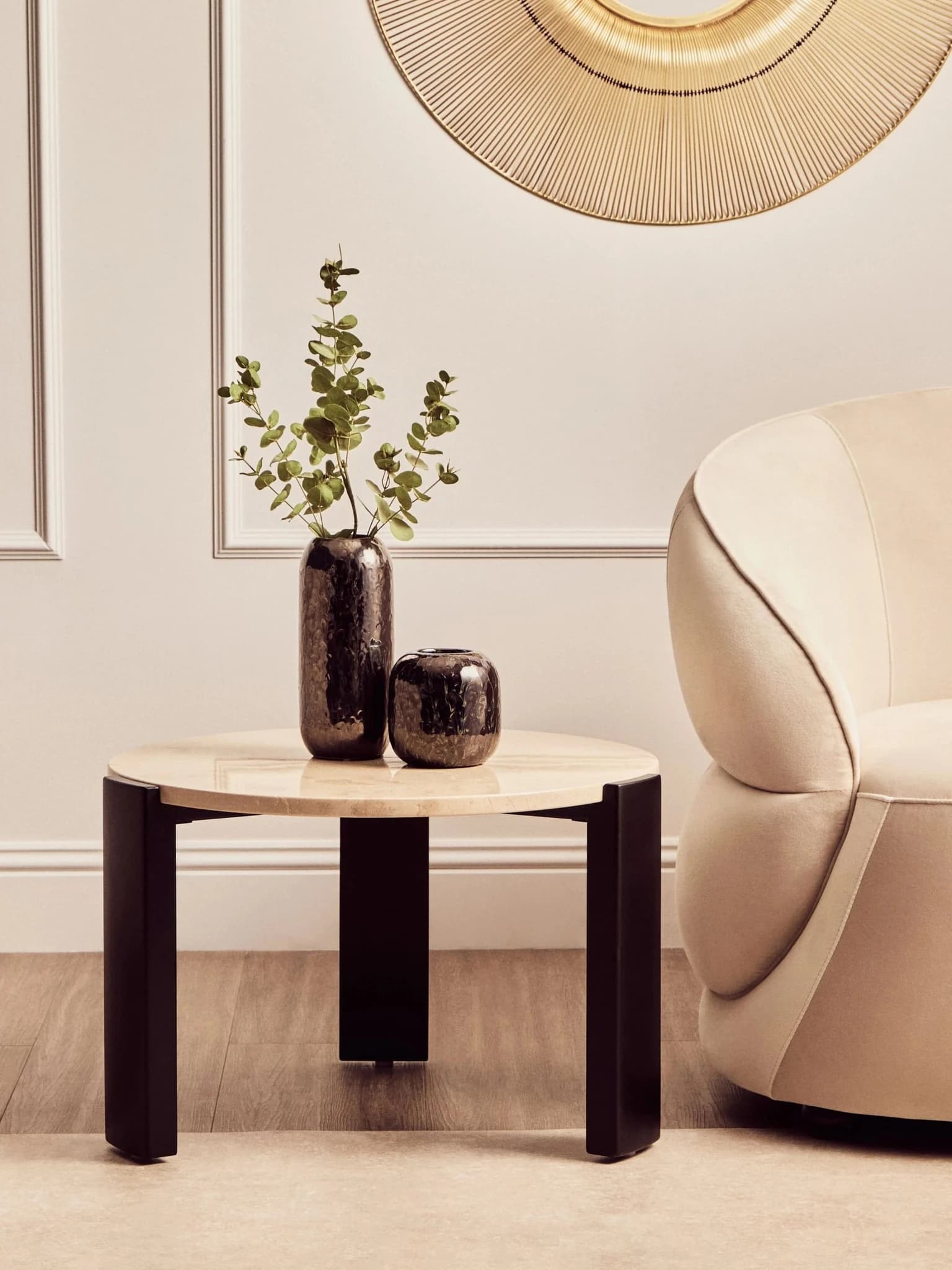 Palermo Cream Marble and Black Acacia Wood Small Coffee Table - Tables, photo 5 of 8