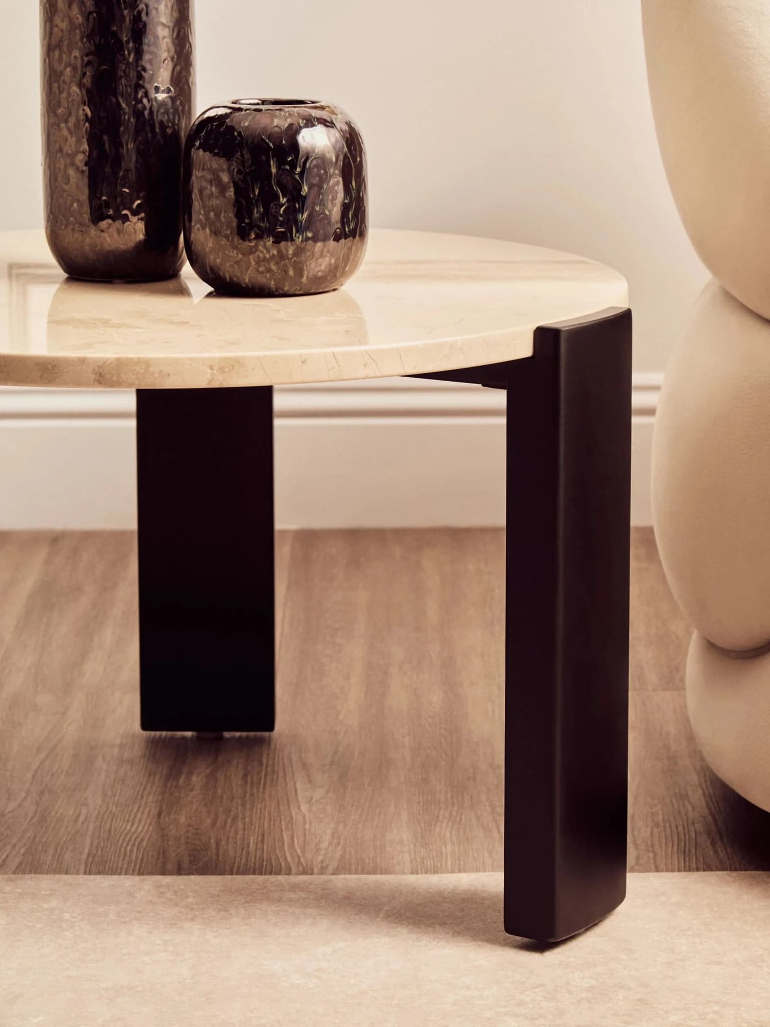 Palermo Cream Marble and Black Acacia Wood Small Coffee Table - Tables, photo 4 of 8