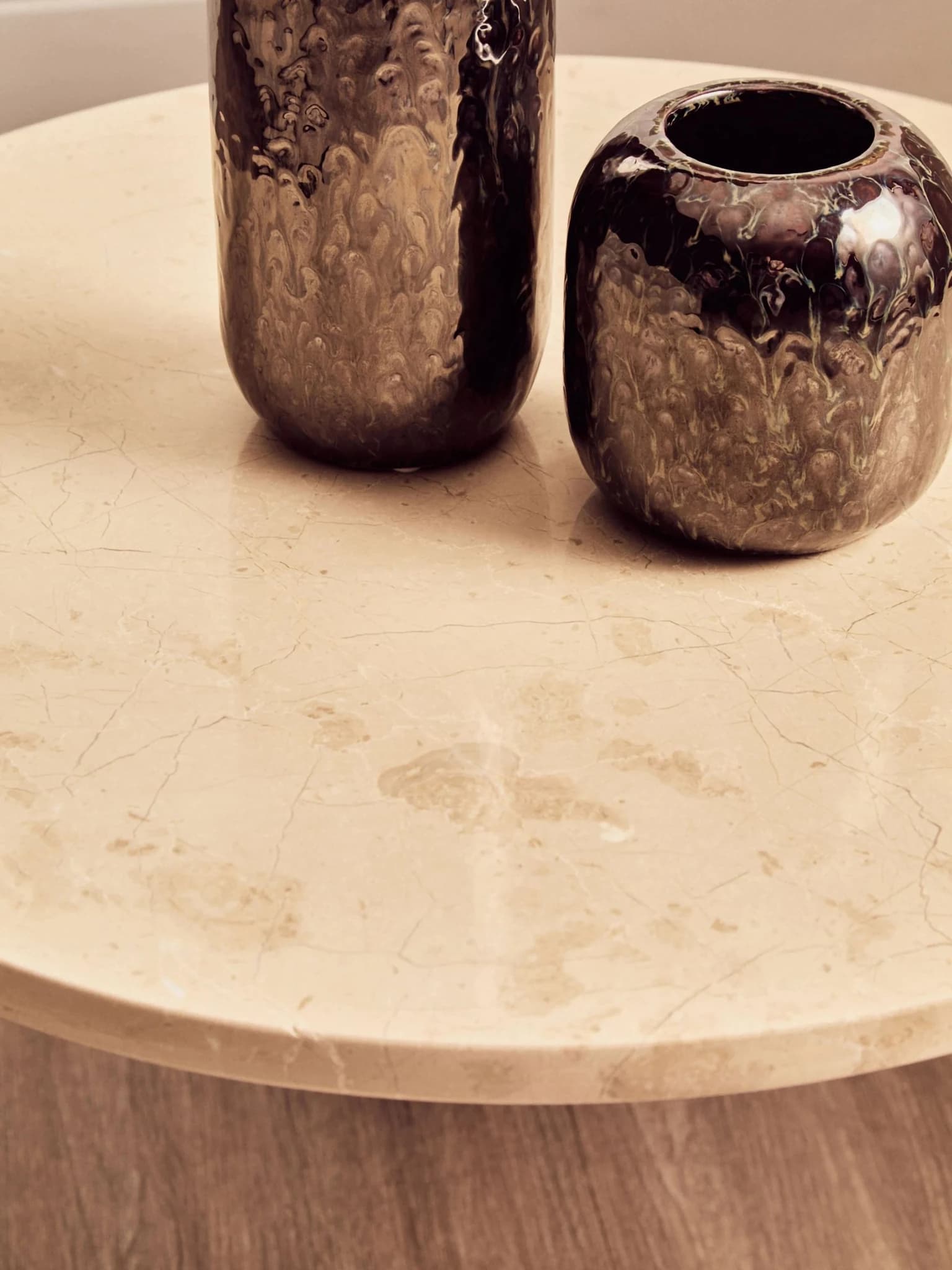 Palermo Cream Marble and Black Acacia Wood Small Coffee Table - Tables, photo 2 of 8