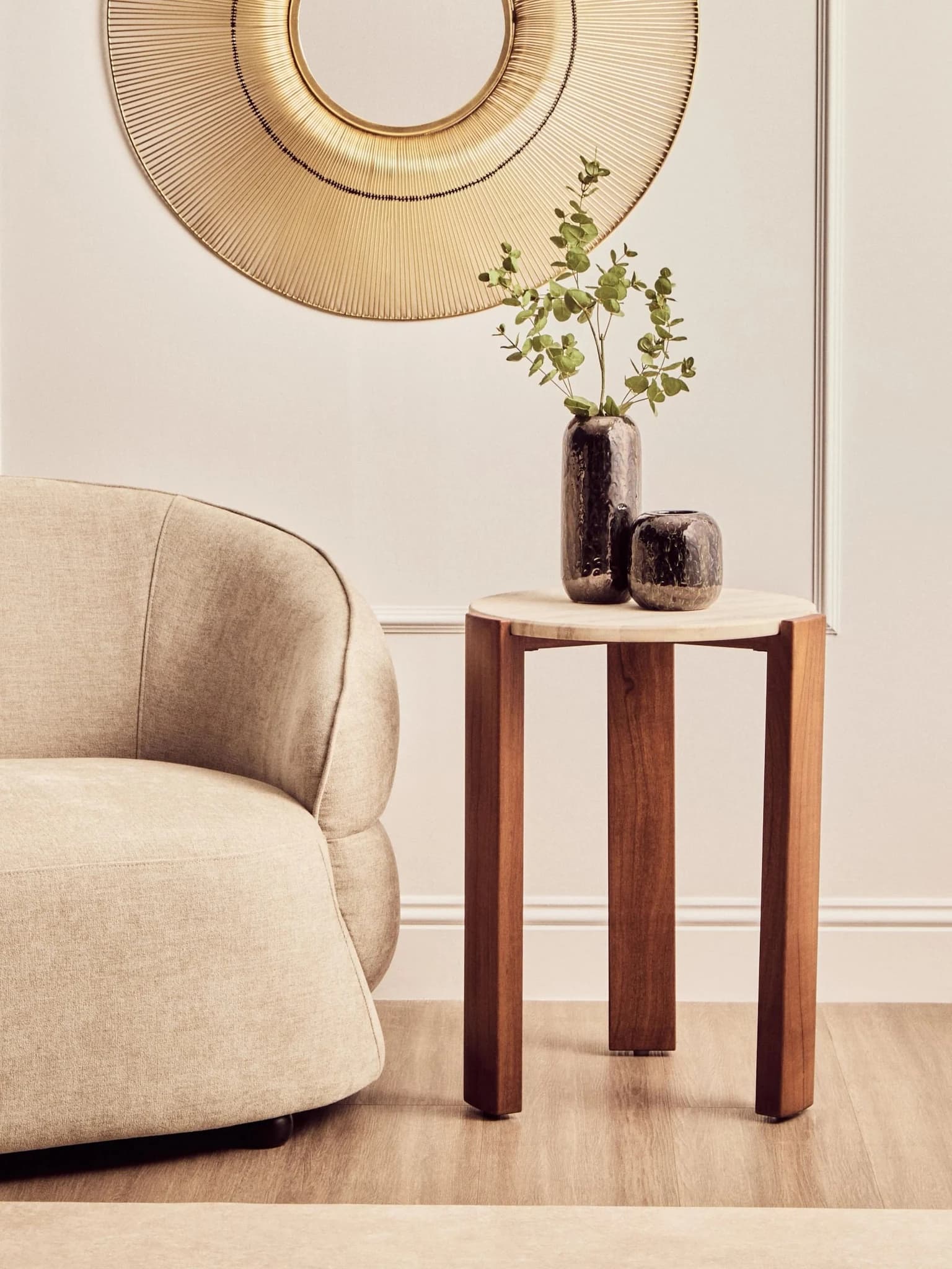 Palermo Travertine and Acacia Wood Side Table - Tables, photo 7 of 8