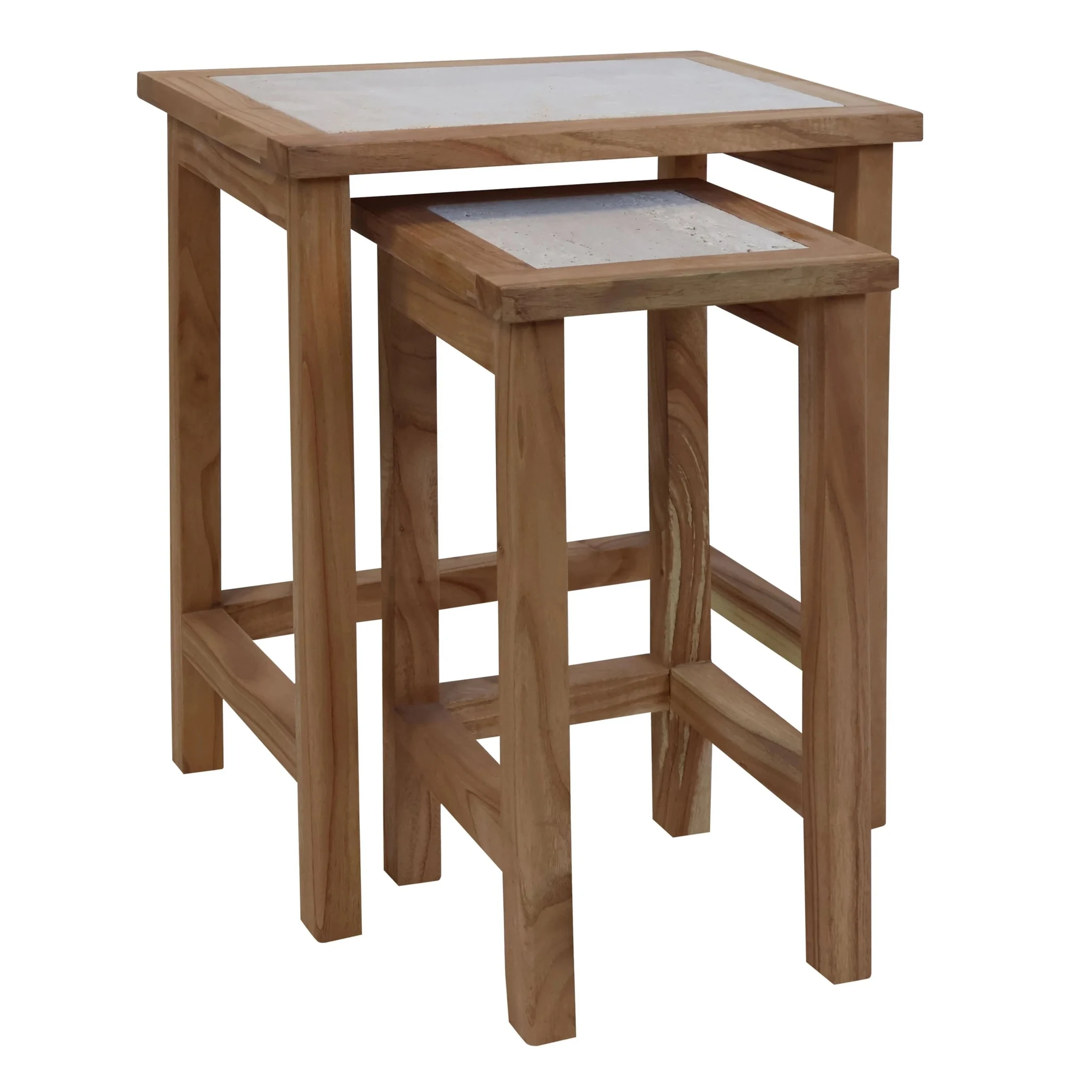 Womad Small Set Of 2 Wooden Side Tables With Travertine Tops - Tables, photo 8 of 8