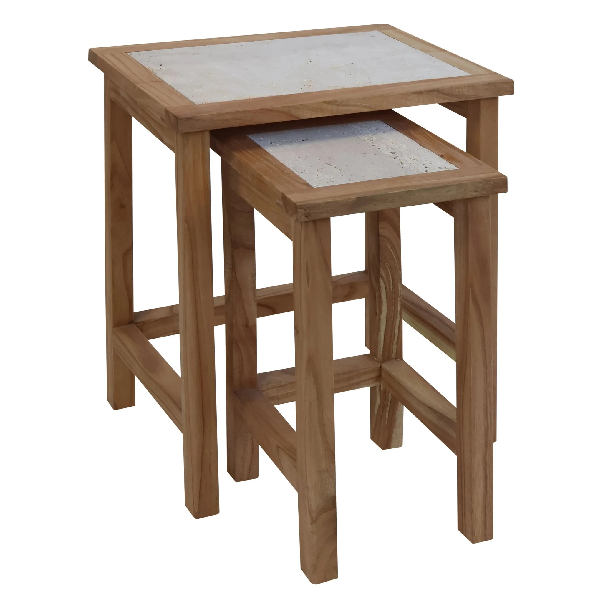 Womad Small Set Of 2 Wooden Side Tables With Travertine Tops - Tables, photo 7 of 8