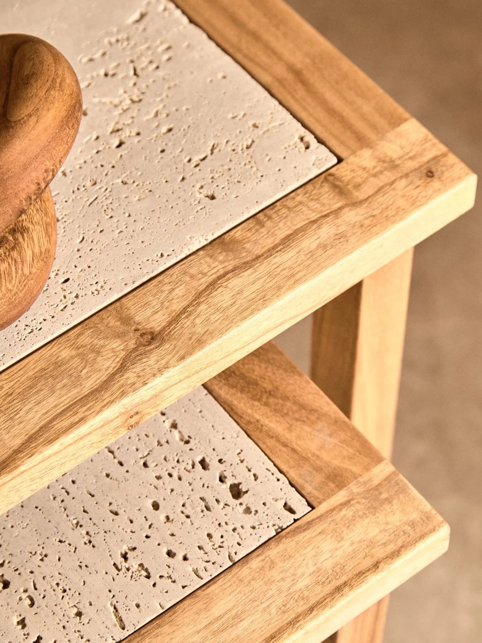 Womad Small Set Of 2 Wooden Side Tables With Travertine Tops - Tables, photo 3 of 8
