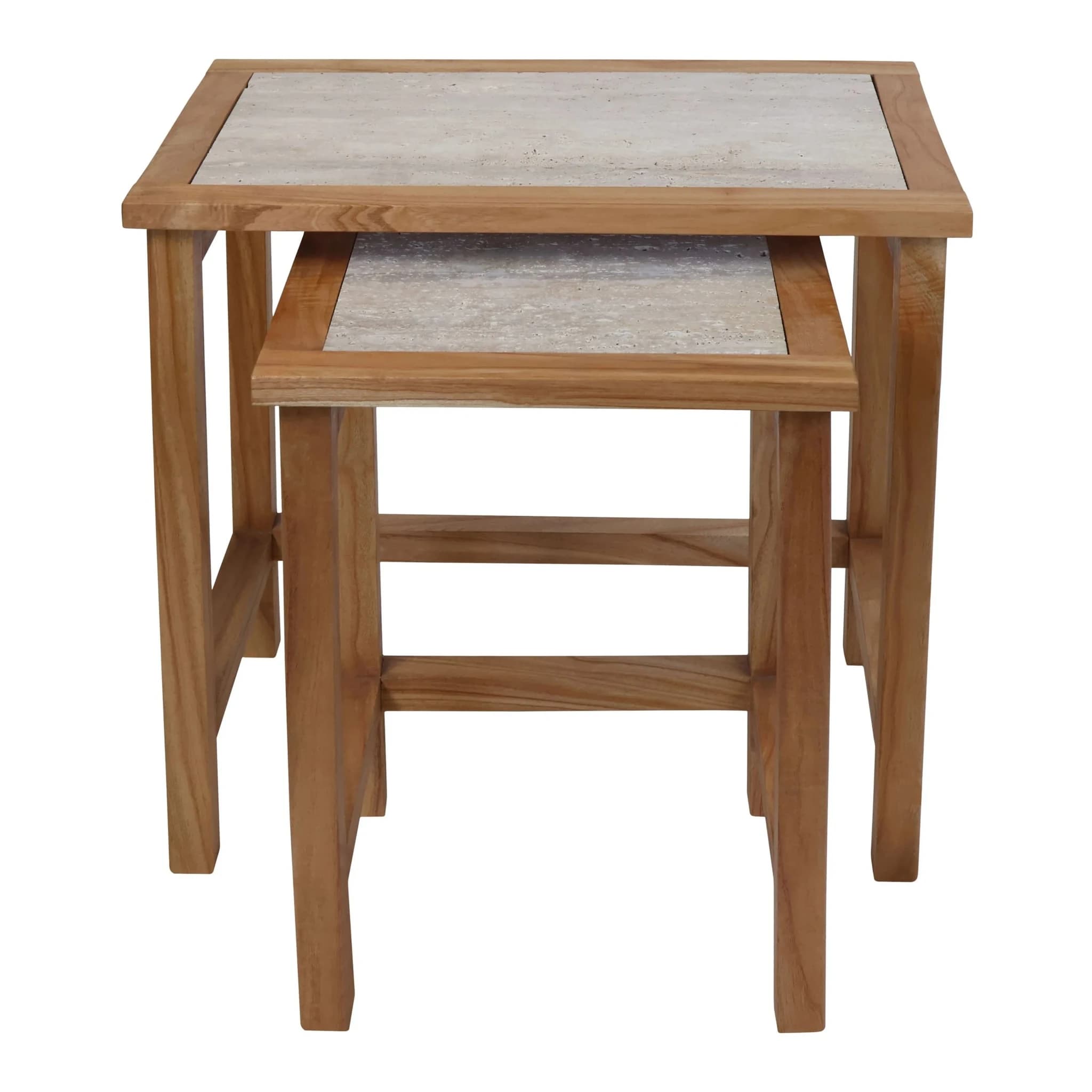 Womad Large Set Of 2 Wooden Side Tables With Travertine Tops - Tables, photo 7 of 8