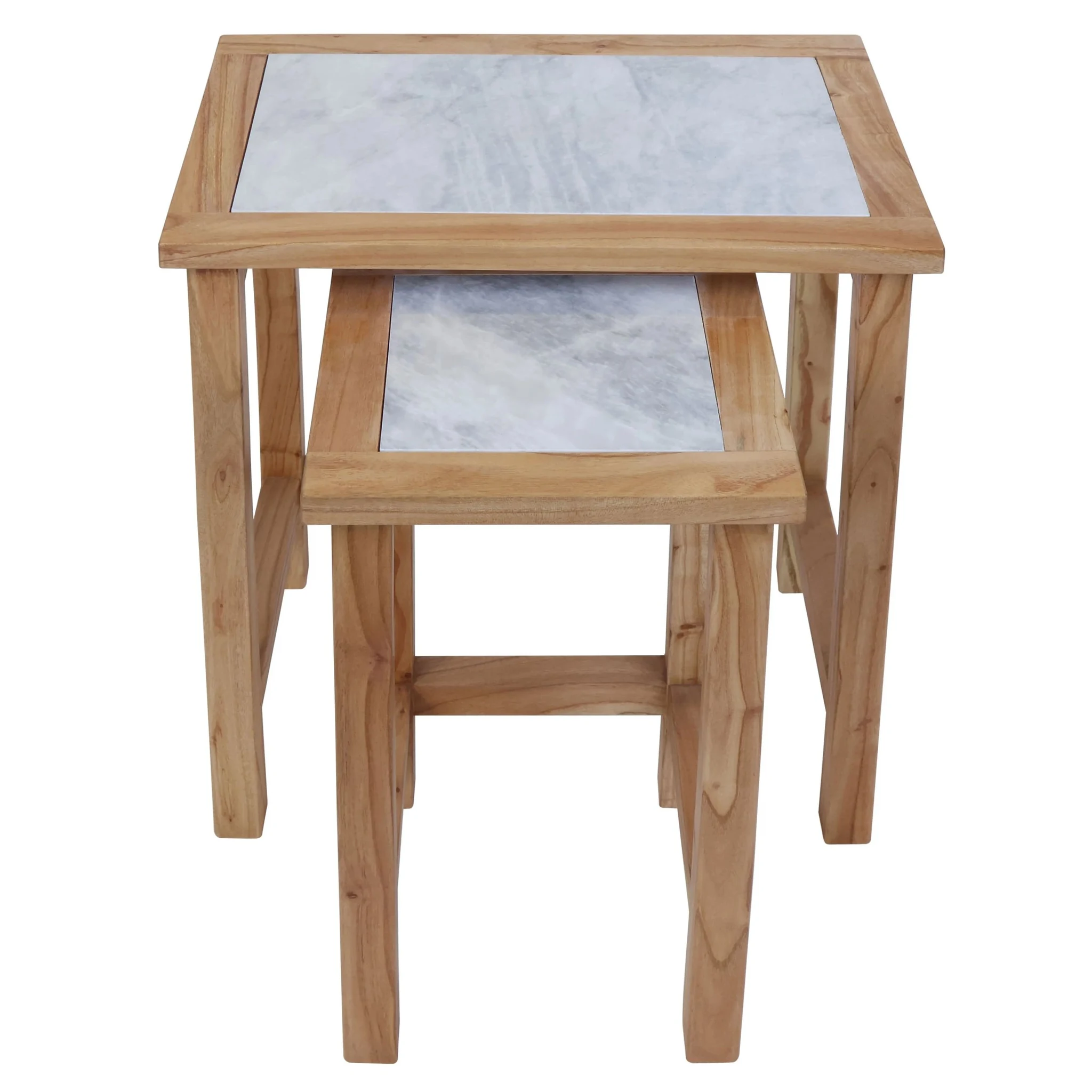 Womad Small Set Of 2 Wooden Side Tables With White Marble Tops - Tables, photo 8 of 8