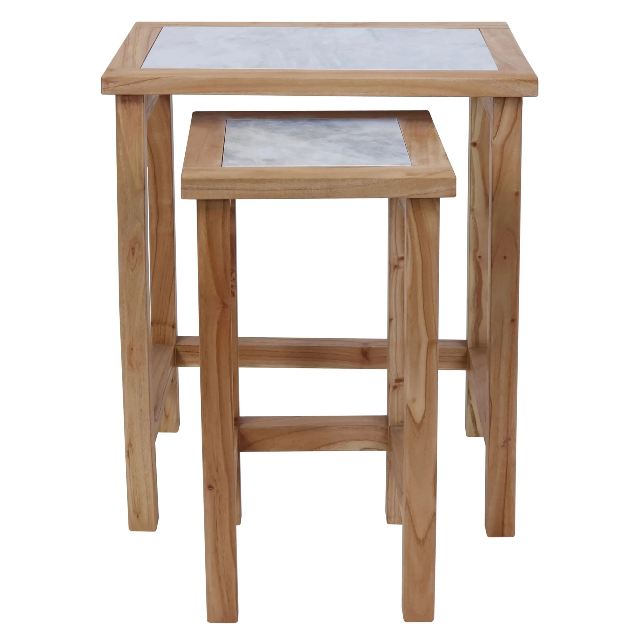Womad Small Set Of 2 Wooden Side Tables With White Marble Tops - Tables, photo 7 of 8