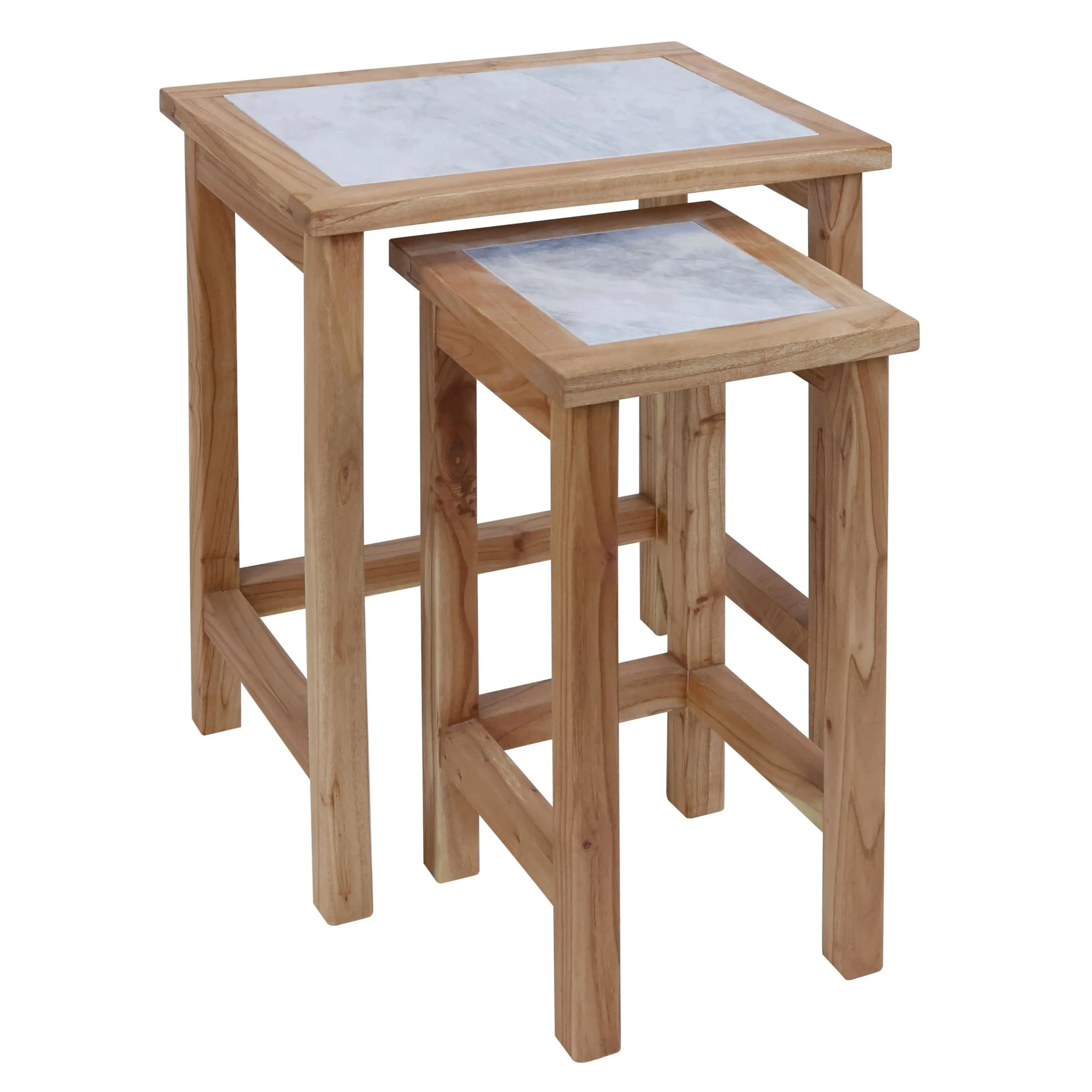 Womad Small Set Of 2 Wooden Side Tables With White Marble Tops - Tables, photo 6 of 8