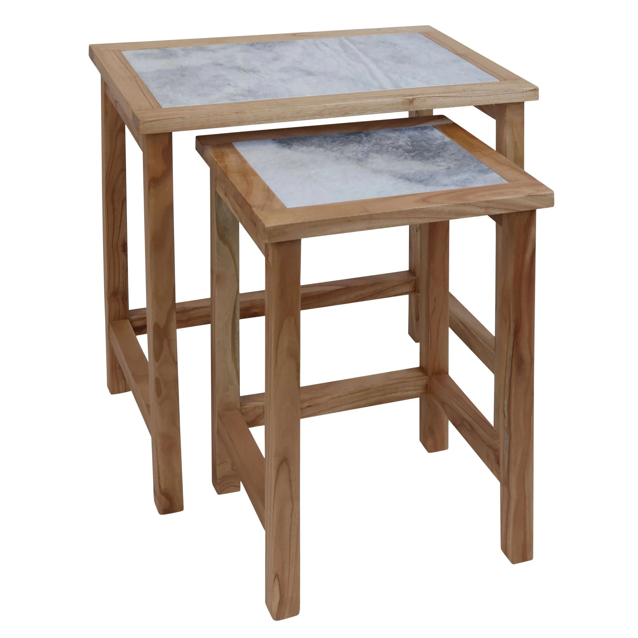 Womad Large Set Of 2 Wooden Side Tables With White Marble Tops - Tables, photo 6 of 8