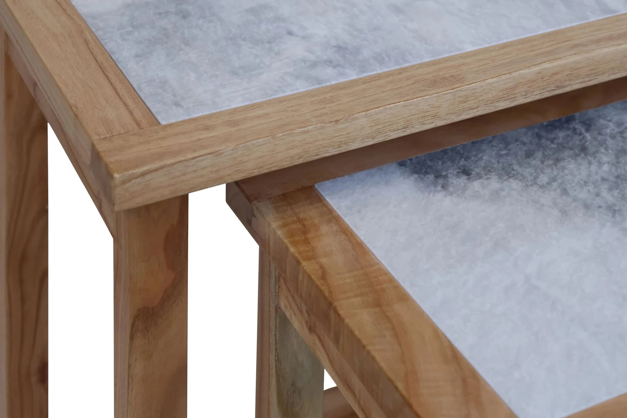 Womad Large Set Of 2 Wooden Side Tables With White Marble Tops - Tables, photo 7 of 8
