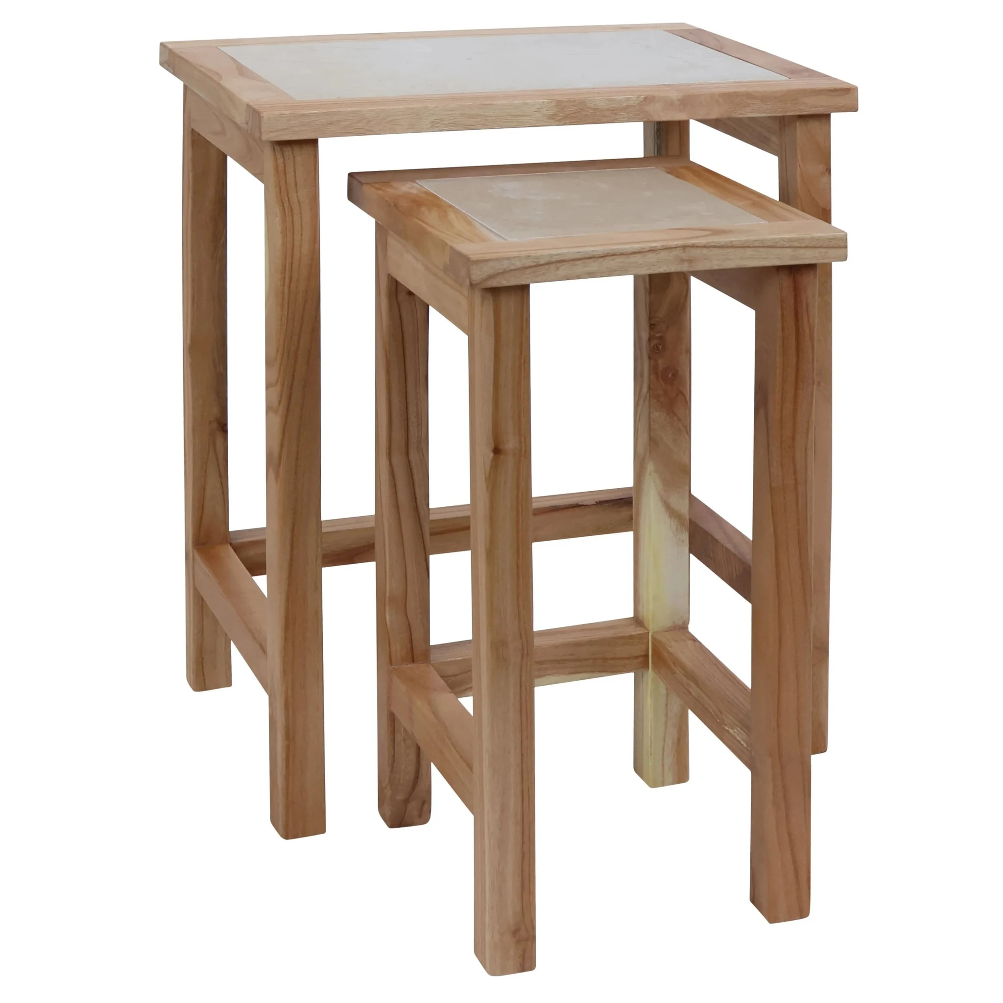 Womad Small Set Of 2 Wooden Side Tables With Cream Marble Tops - Tables, photo 8 of 8