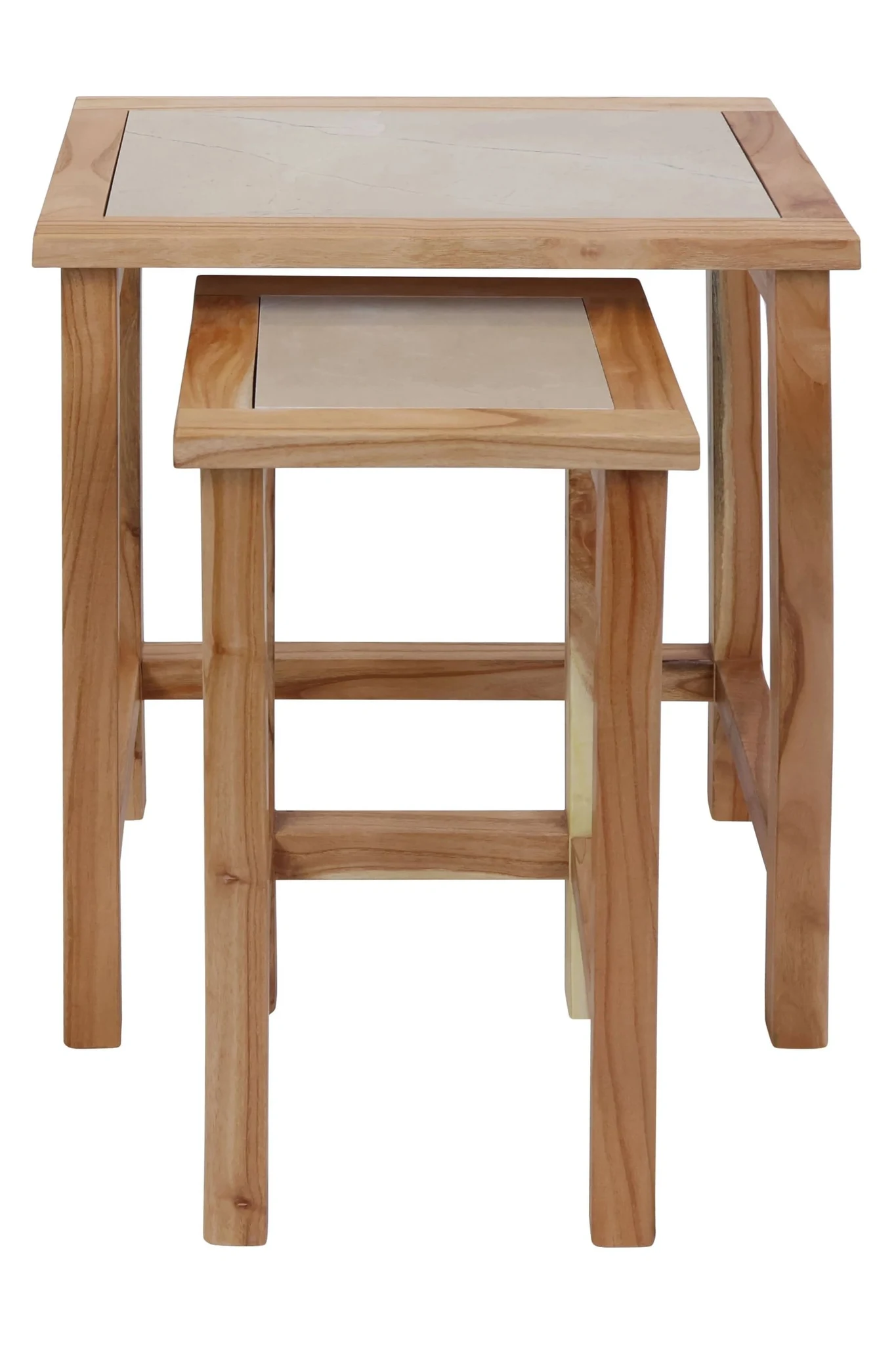 Womad Small Set Of 2 Wooden Side Tables With Cream Marble Tops - Tables, photo 6 of 8