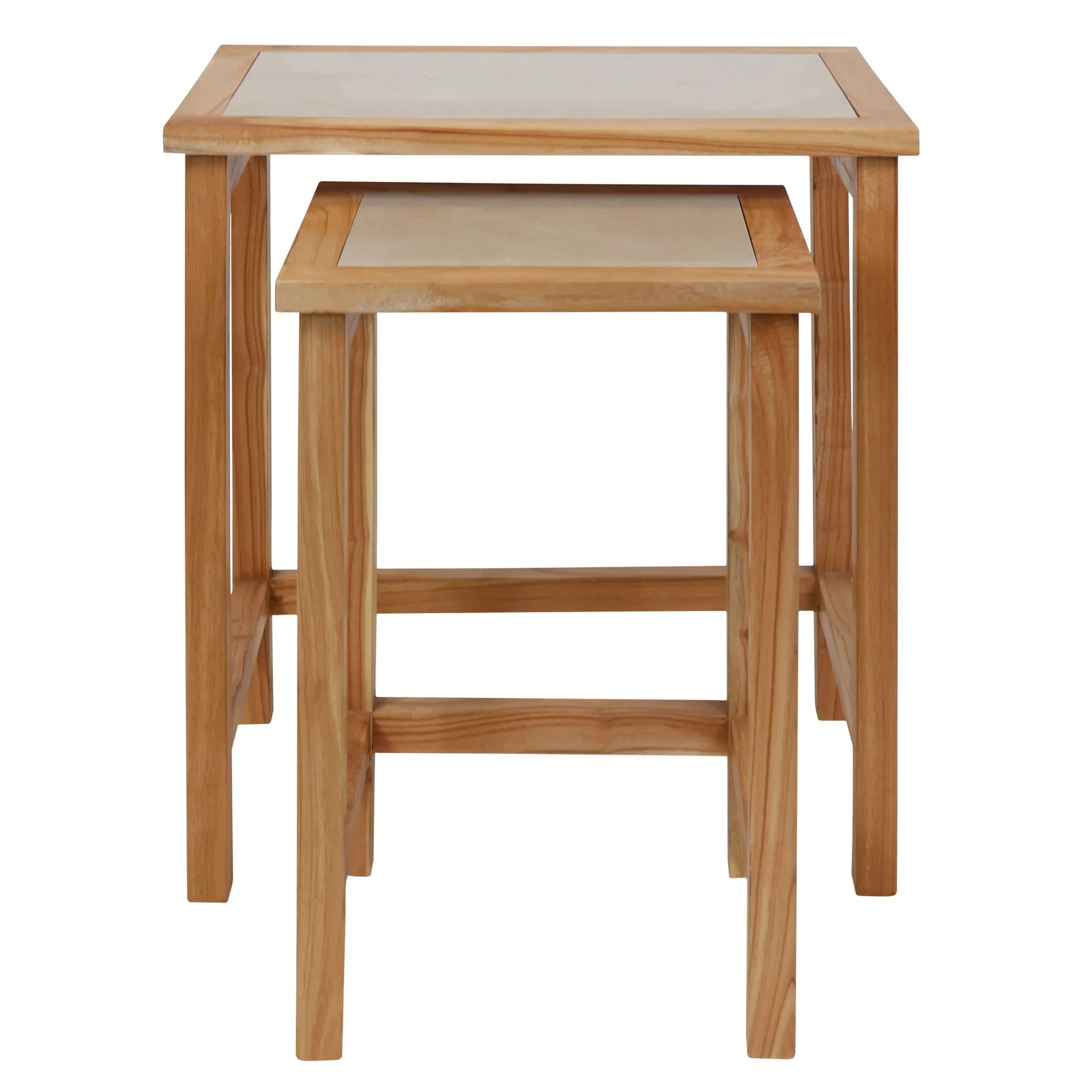 Womad Large Set Of 2 Wooden Side Tables With Cream Marble Tops - Tables, photo 7 of 8