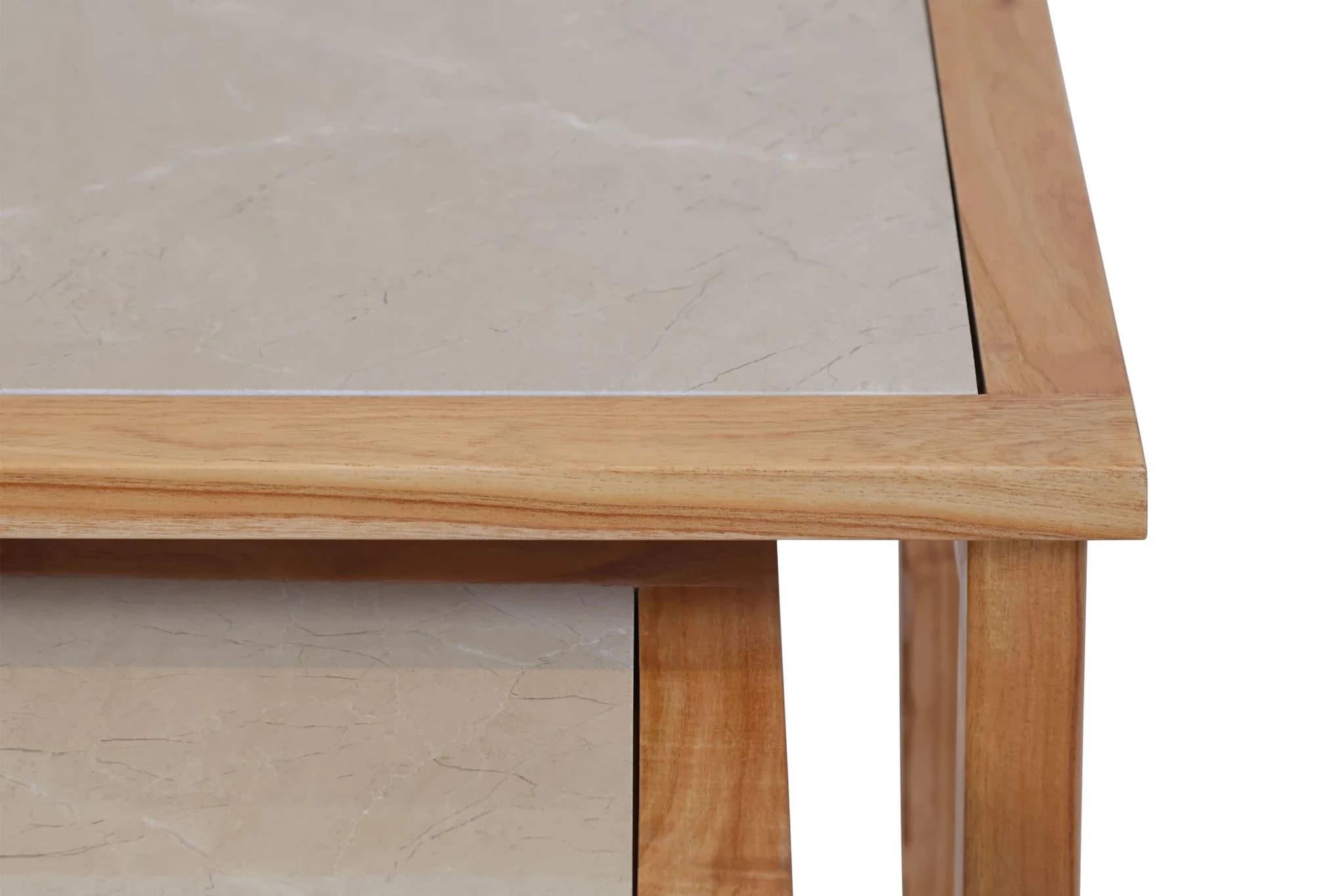 Womad Large Set Of 2 Wooden Side Tables With Cream Marble Tops - Tables, photo 8 of 8
