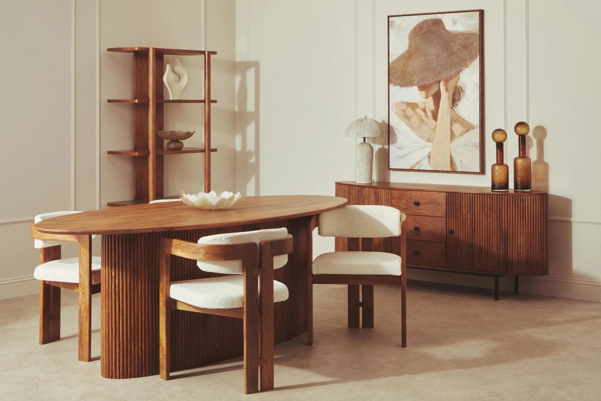 Torello Two Door Three Drawer Mango Wood Oval Sideboard - Bookcases & shelving, photo 6 of 8