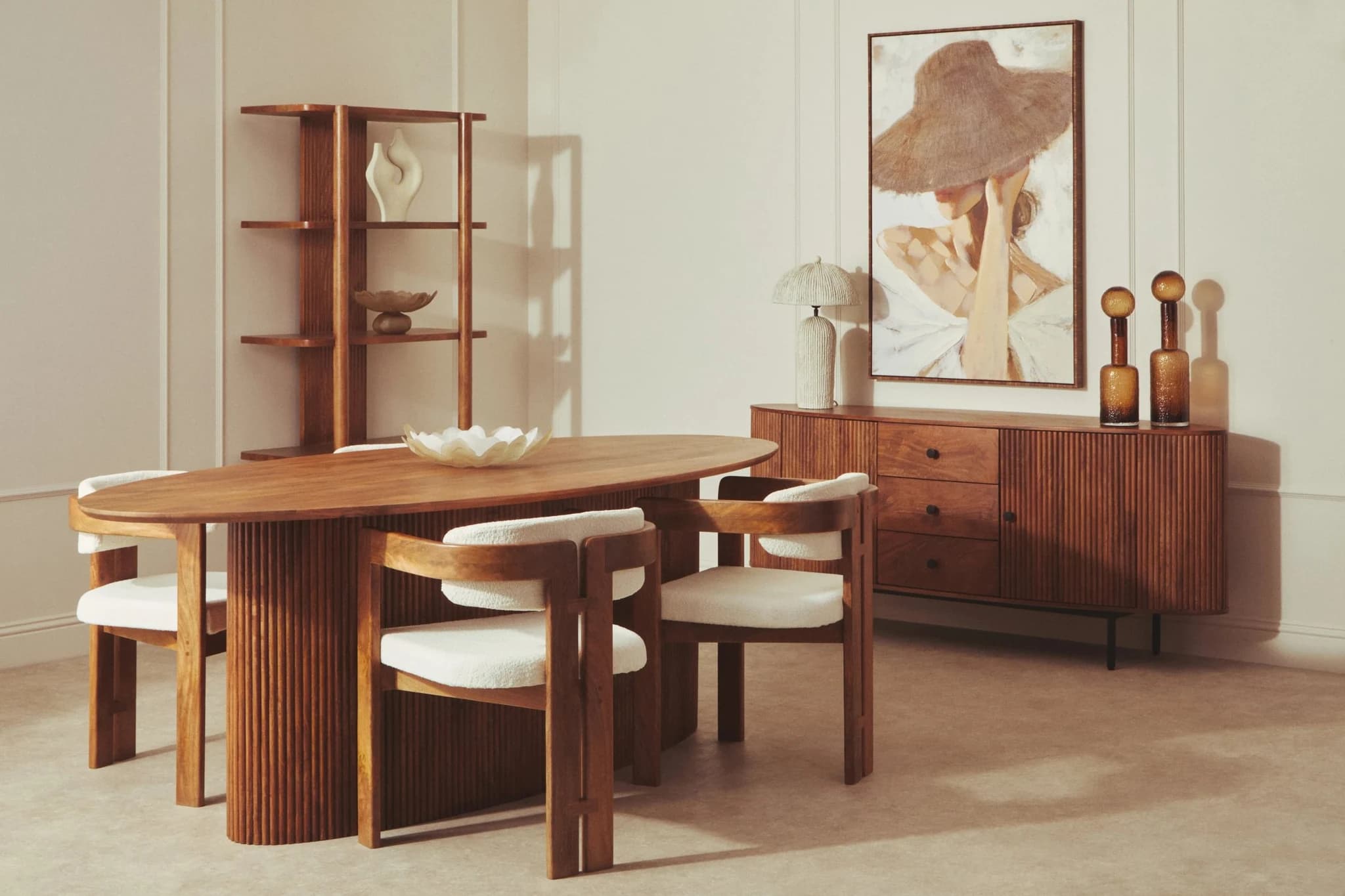 Torello Two Door Three Drawer Mango Wood Oval Sideboard - Bookcases & shelving, photo 5 of 8